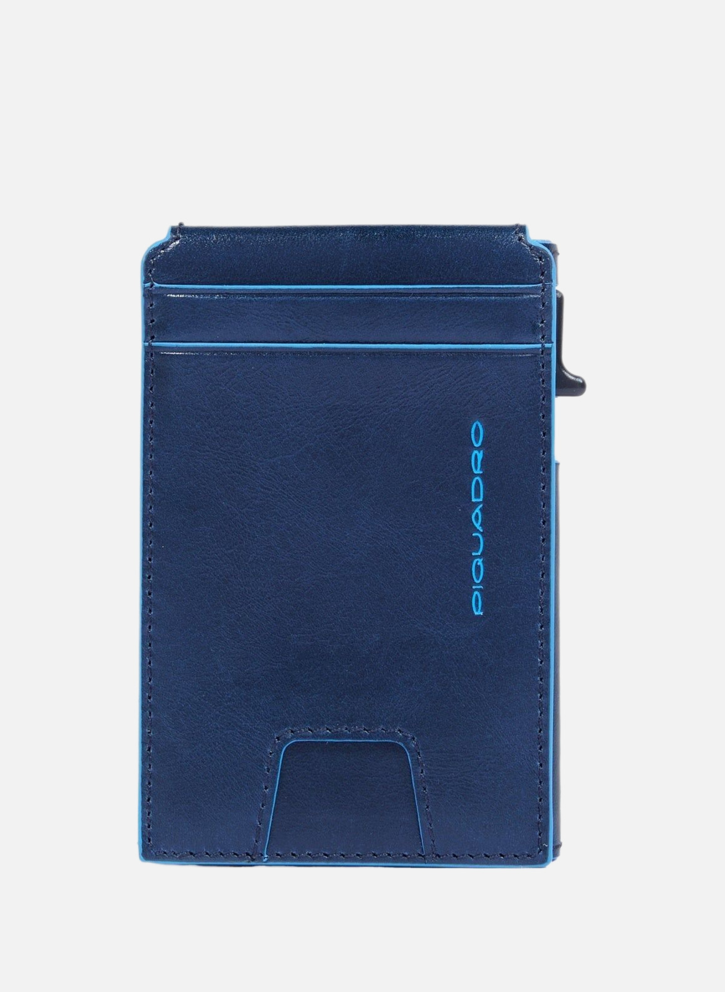 Automatische kaarthouder met opklapbare ID-houder. PIQUADRO Blauw