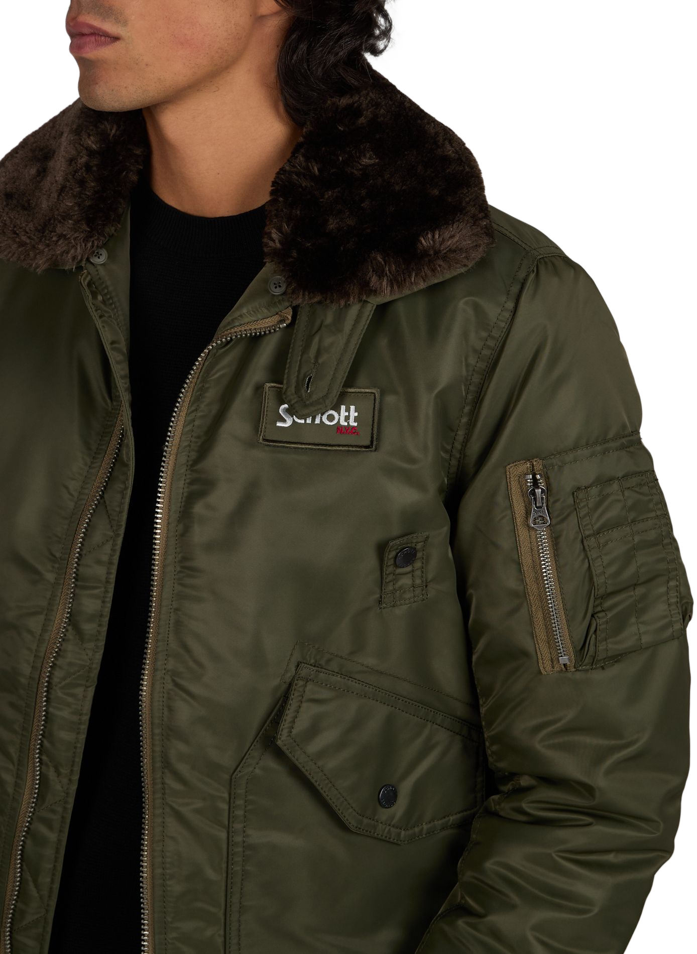Bomber uni droit à logo  SCHOTT Kaki