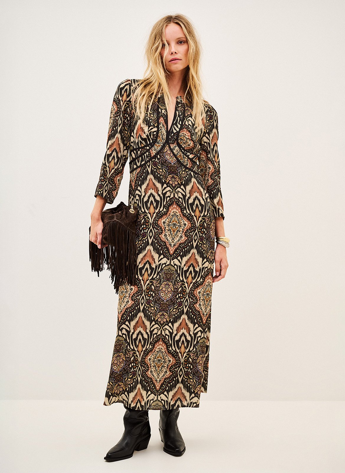 Robe longue col tunisien imprimée zonoa BA&SH Noir