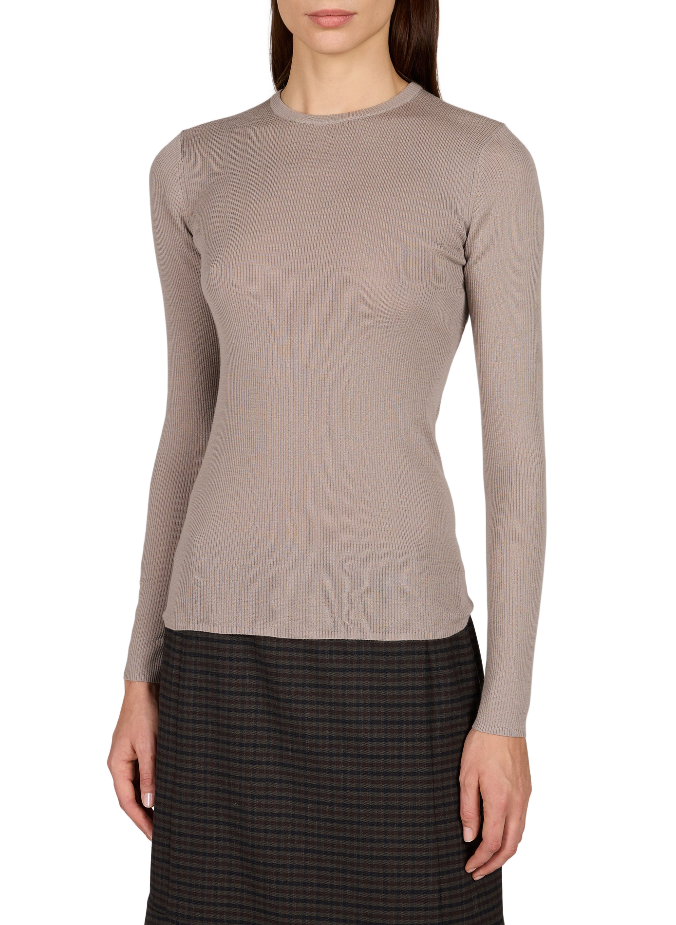 Straight wool sweater with round neckline and back cutouts TIBI Beige