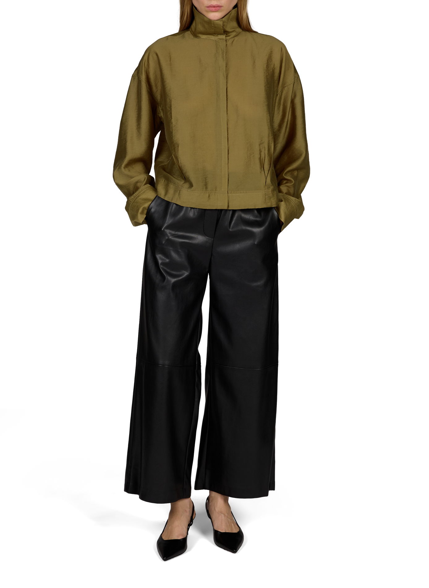 Weites fließendes Top mit Stehkragen ROUGE EDIT Khaki