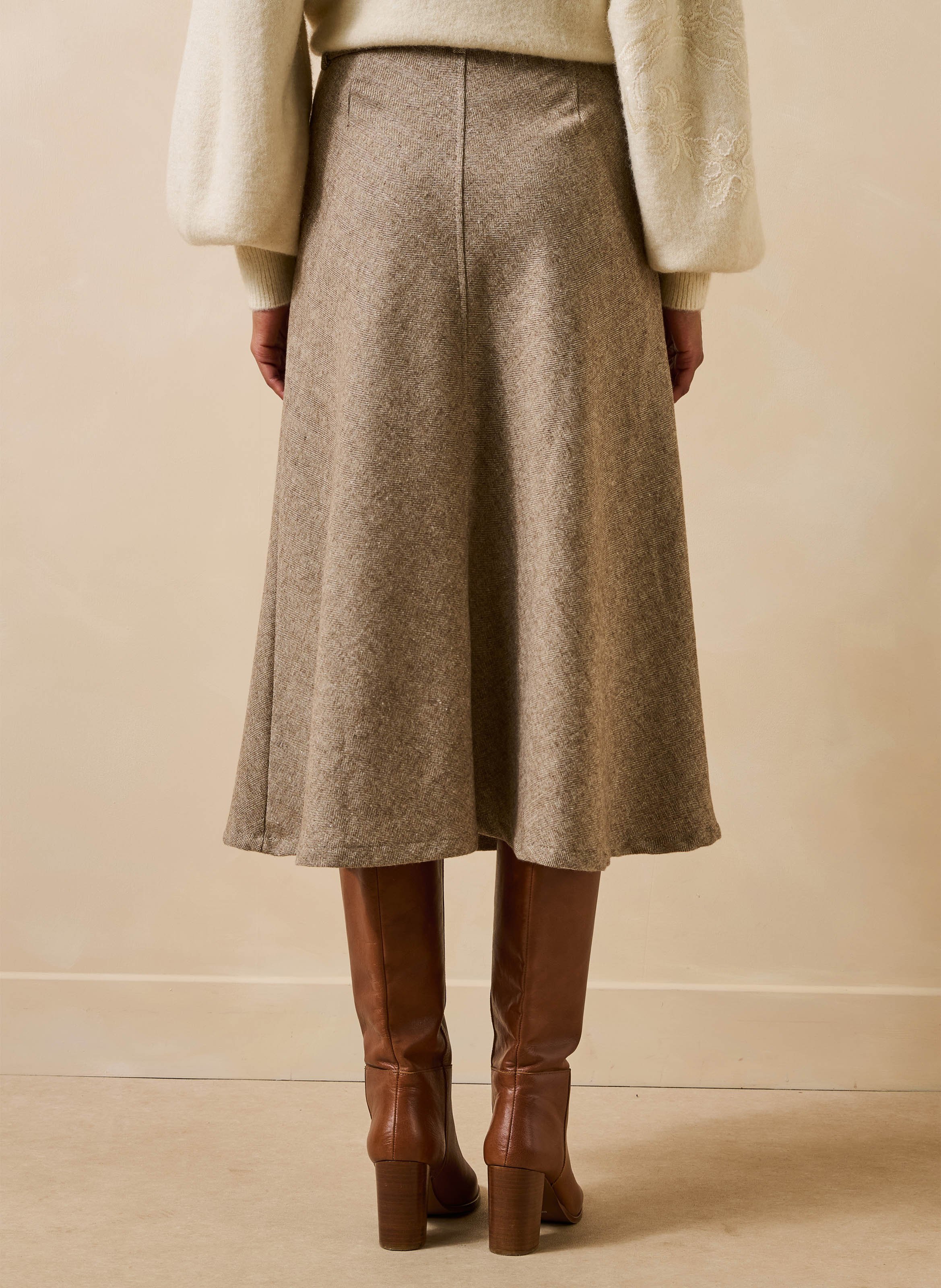 Midi-rok in A-lijn van tweed LA FEE MARABOUTEE Beige