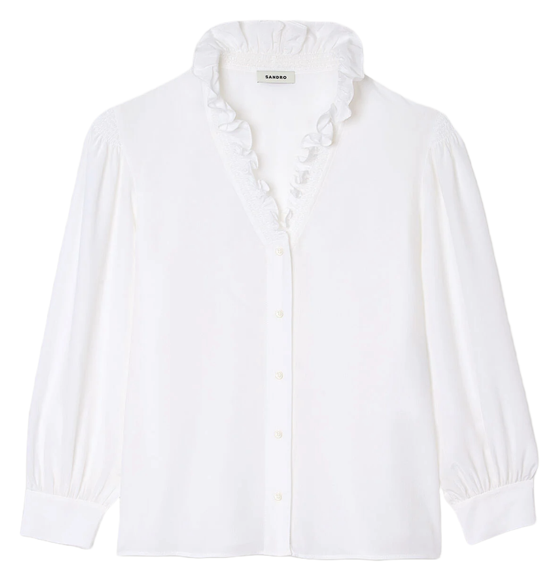Chemise droite col v en soie Blanc