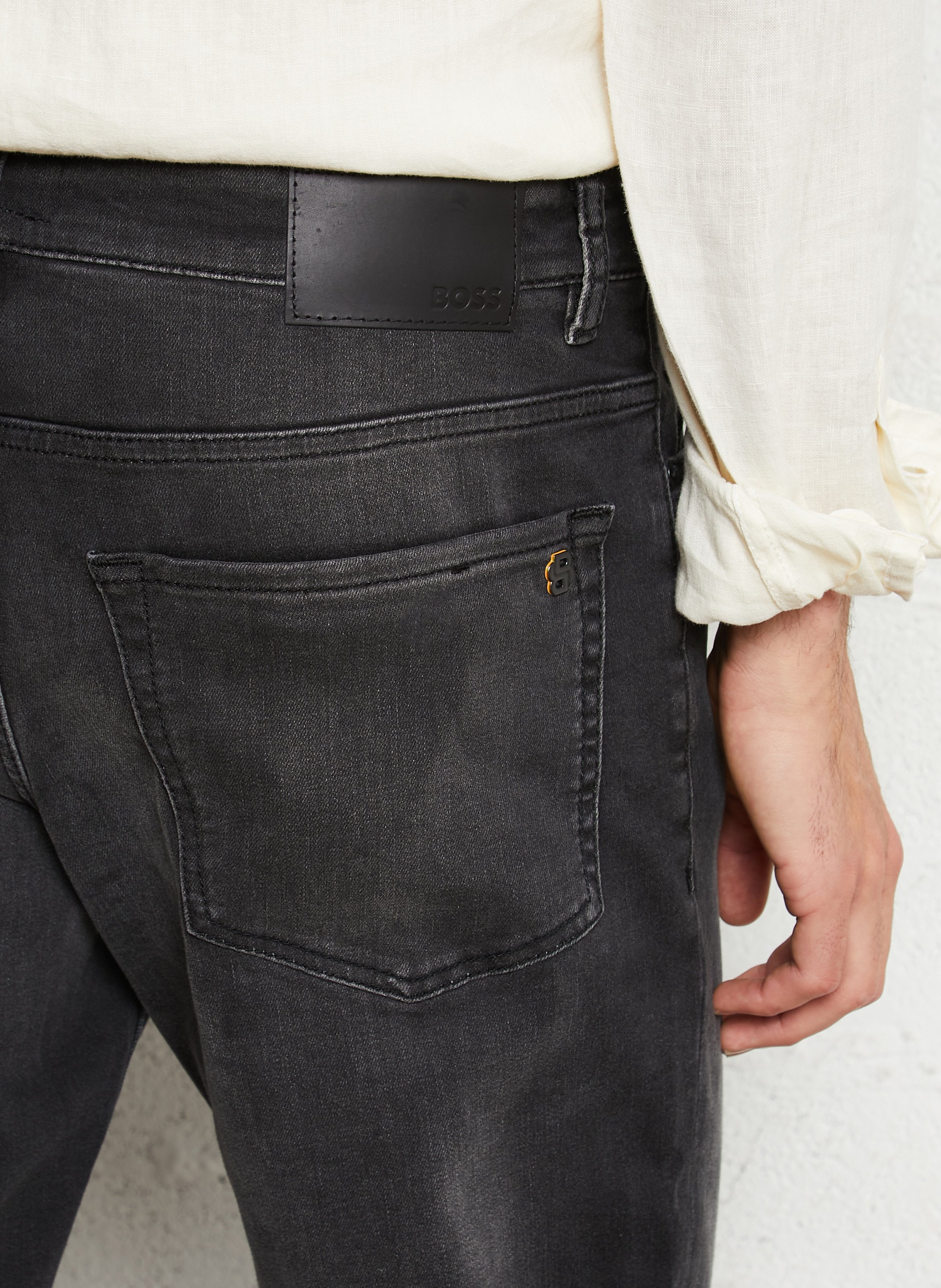 Jean droit en coton mélangé BOSS Noir