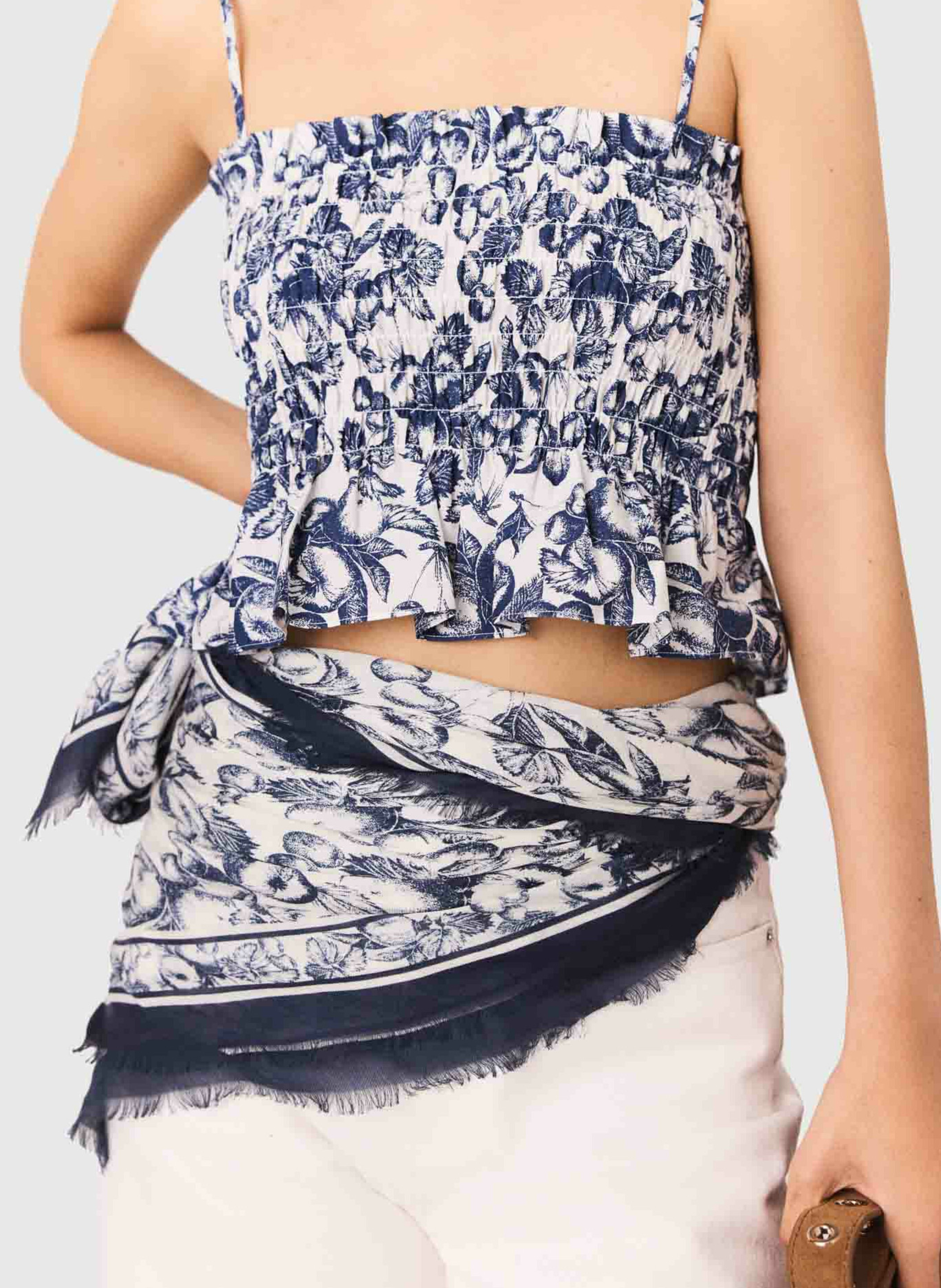 Top ajusté en coton imprimé Bleu