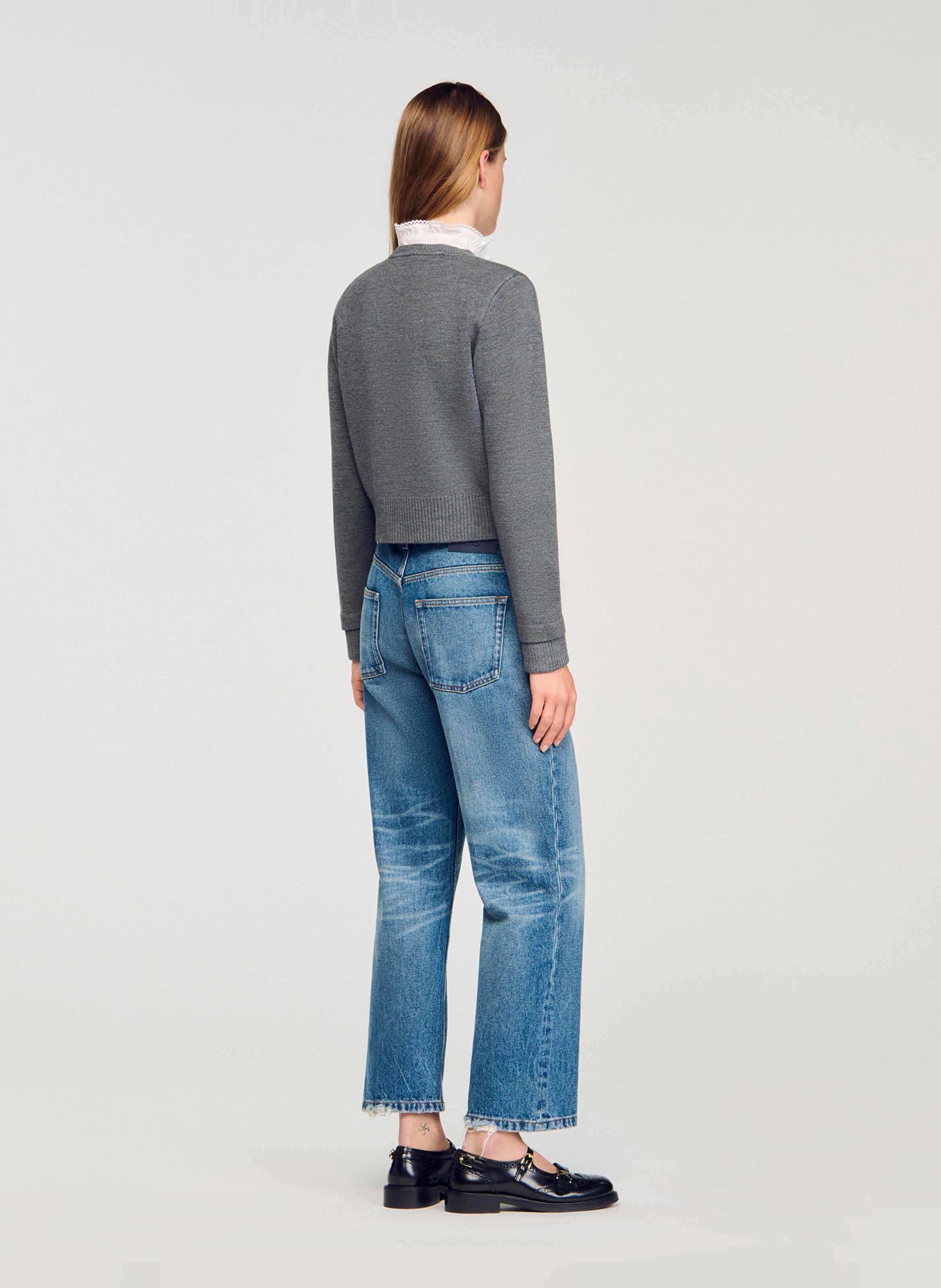 Gilet droit col rond Gris