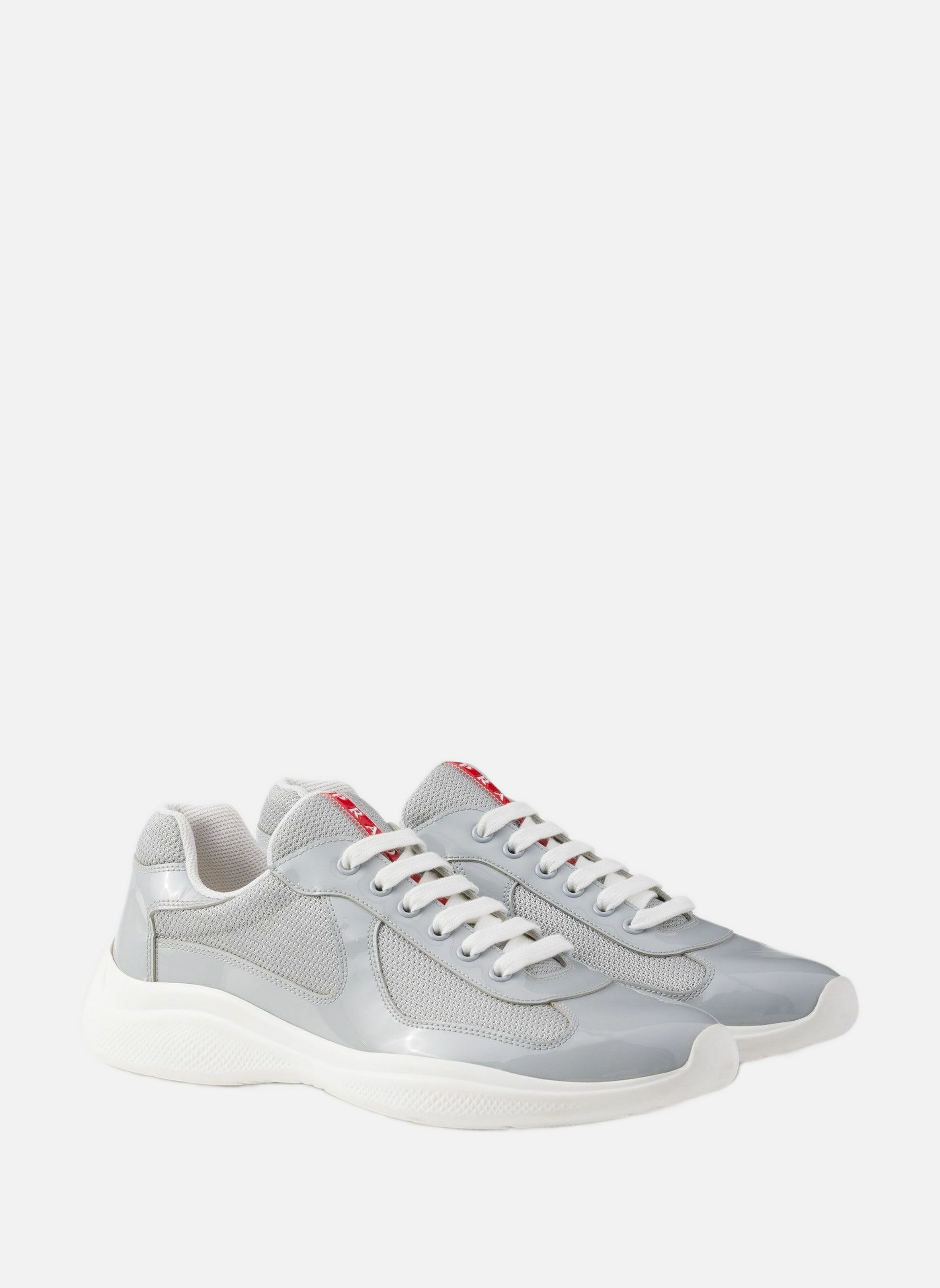 Sneakers prada america’s cup en cuir verni et tiss PRADA Gris