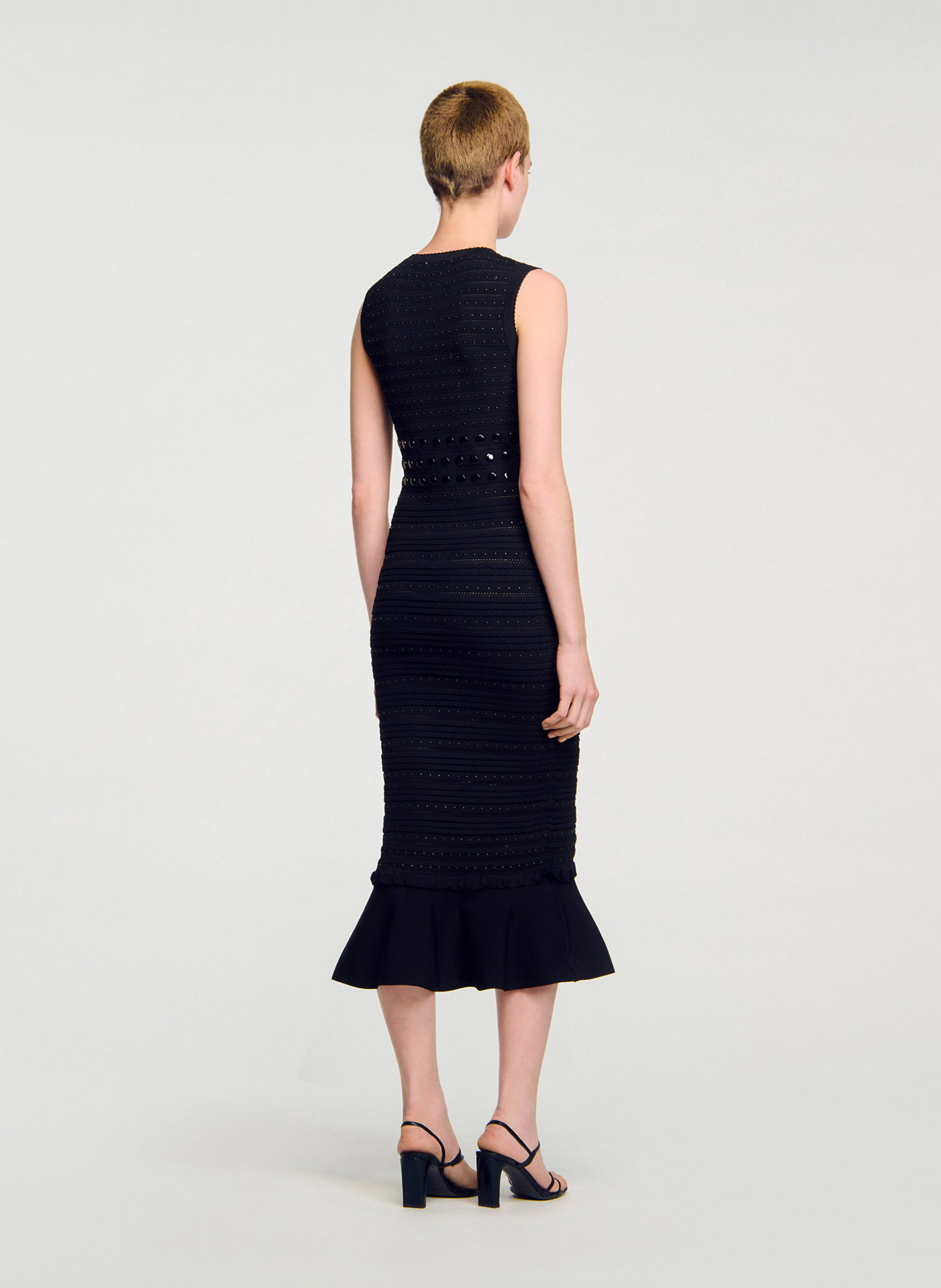 Robe midi moulante en maille col rond SANDRO Noir