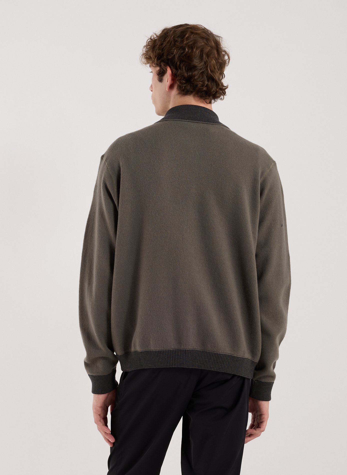 Zip-up sweater in virgin wool with embroidery EMPORIO ARMANI Grey