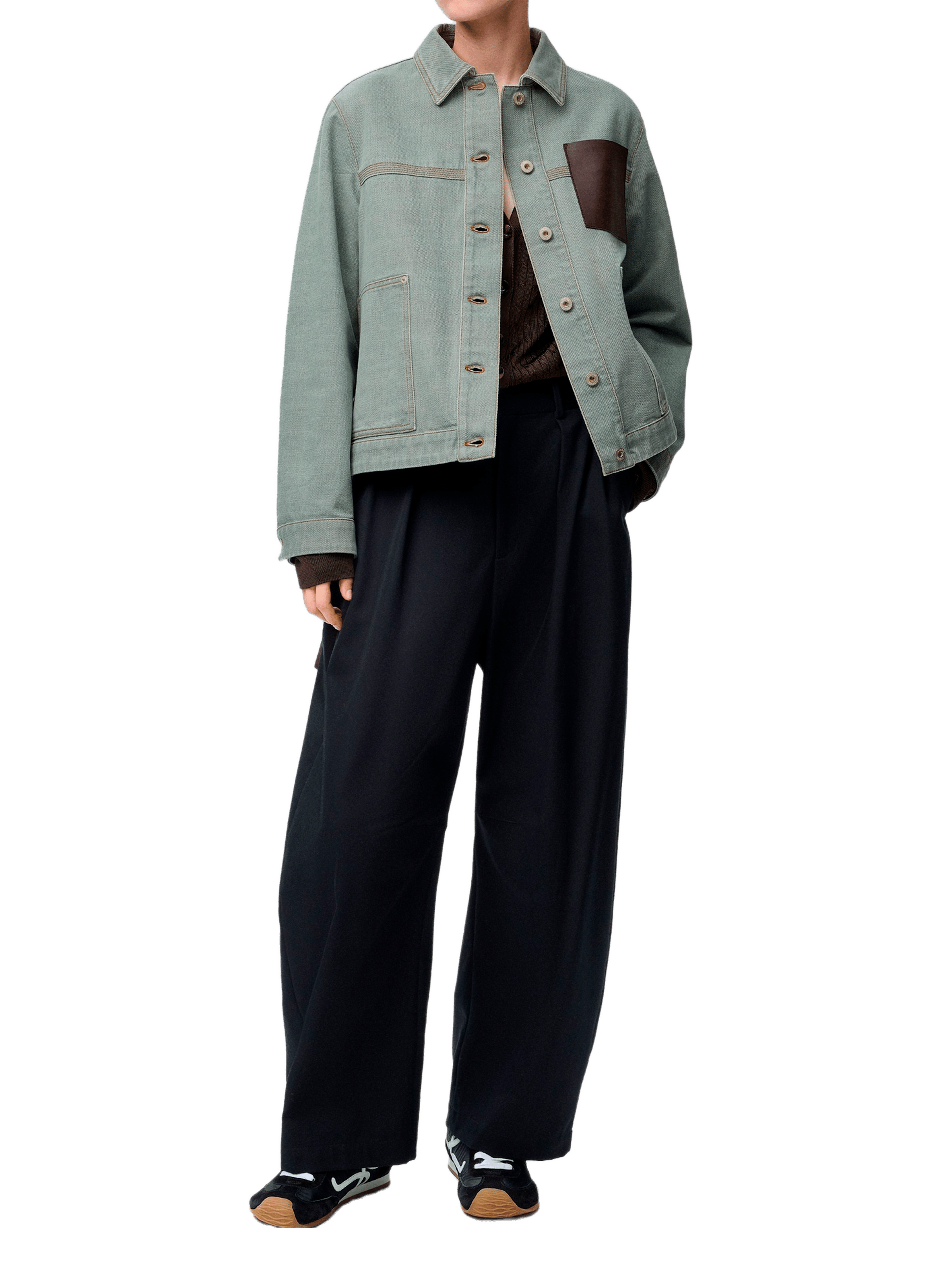 Straight utility jacket in cotton and leather LOEWE Green