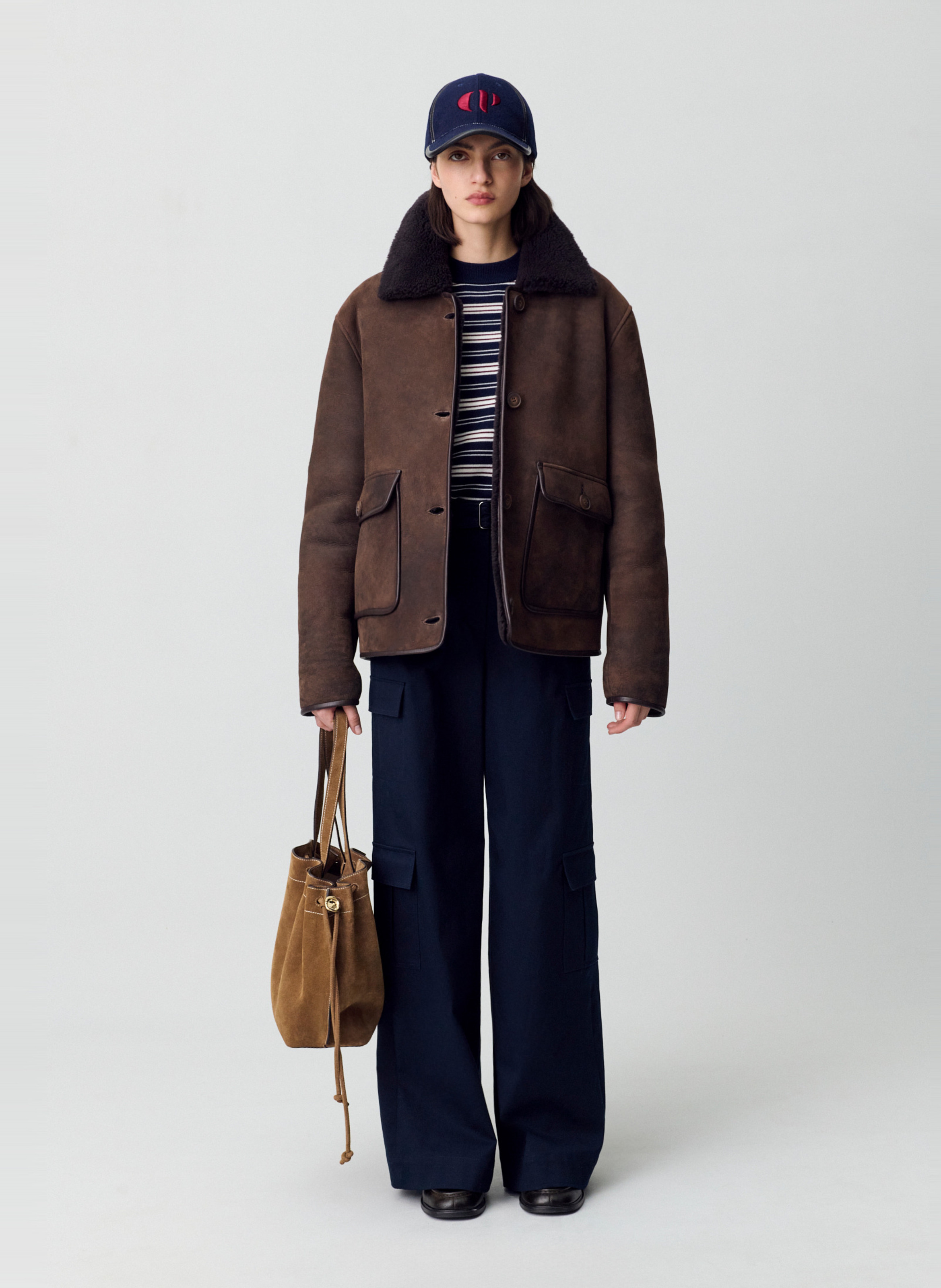 Veste oversize col classique en cuir florine CLAUDIE PIERLOT Marron