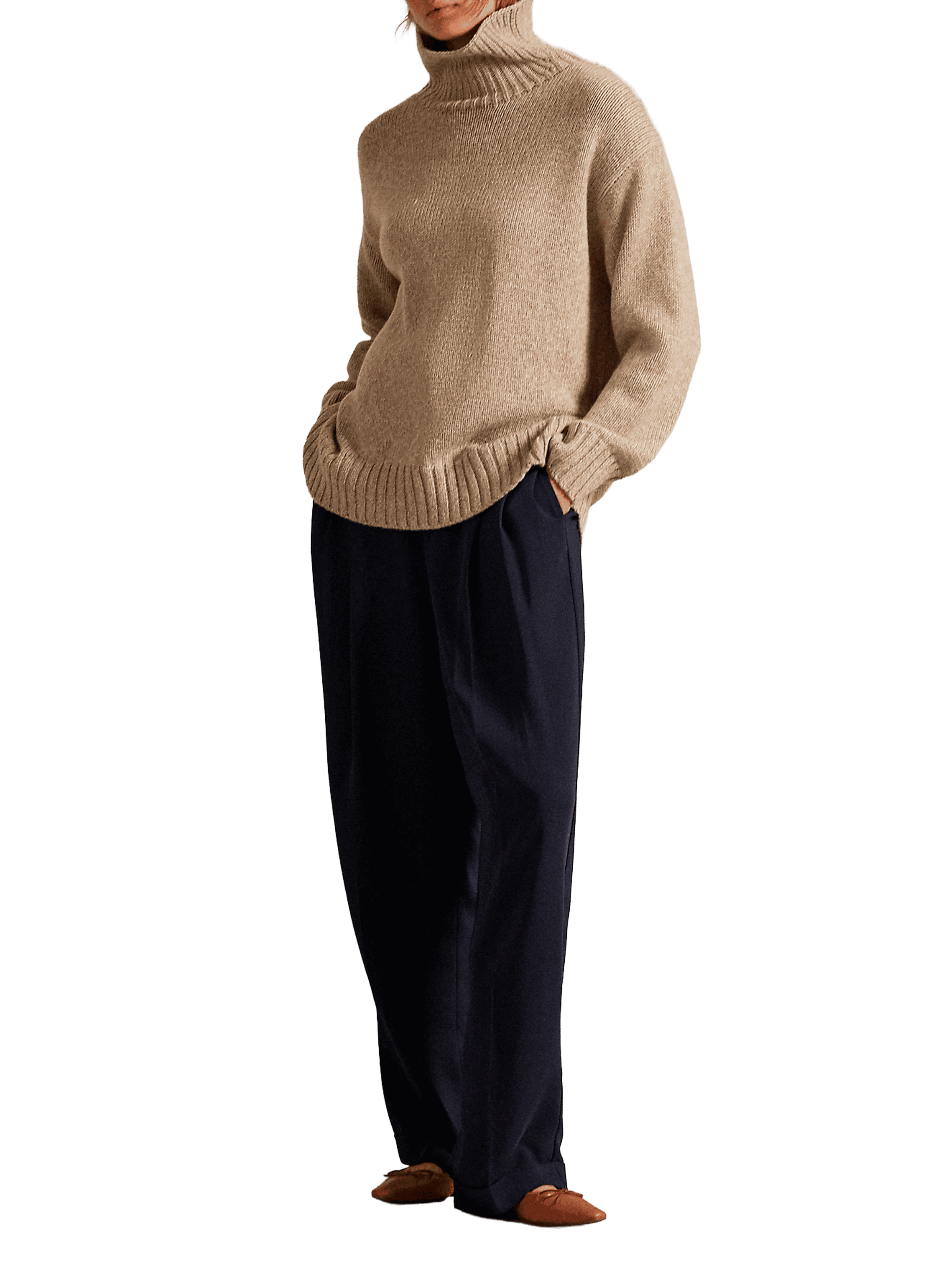 Pull col roulé en laine et cachemire POLO RALPH LAUREN Beige