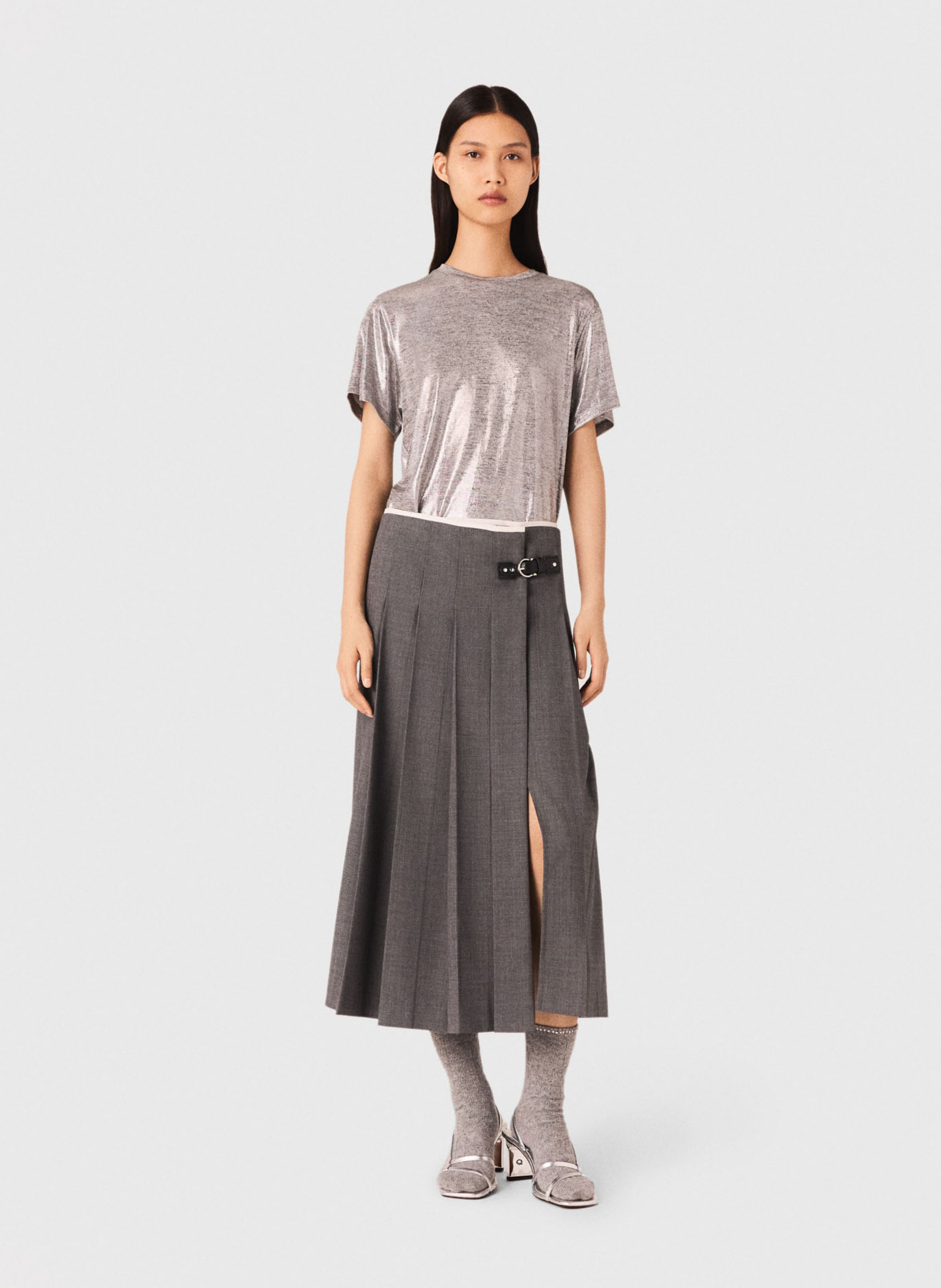 Tee-shirt droit col rond lamé MAJE Argent