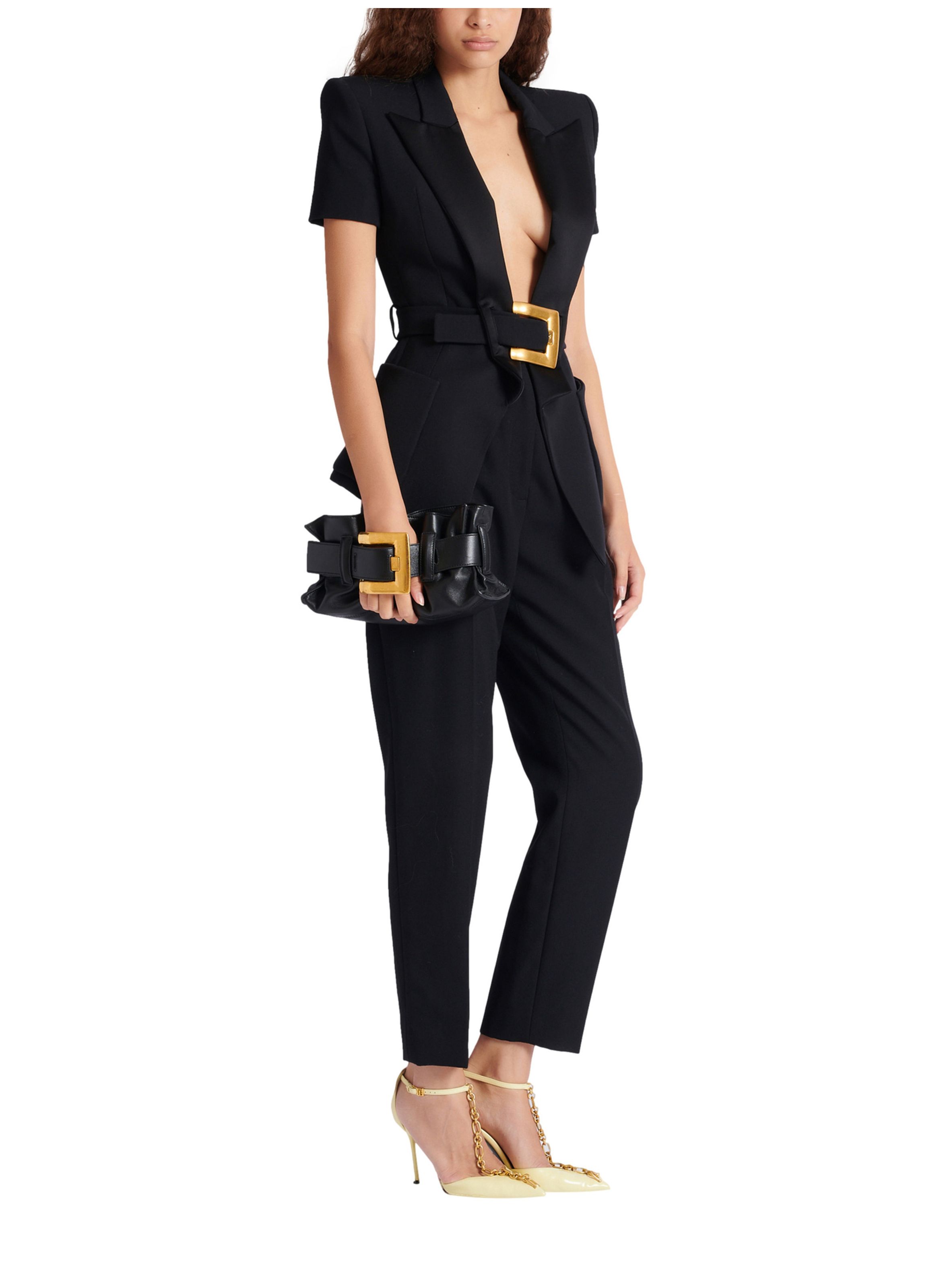 Sac anthem mini shoulder en cuir de veau BALMAIN Noir