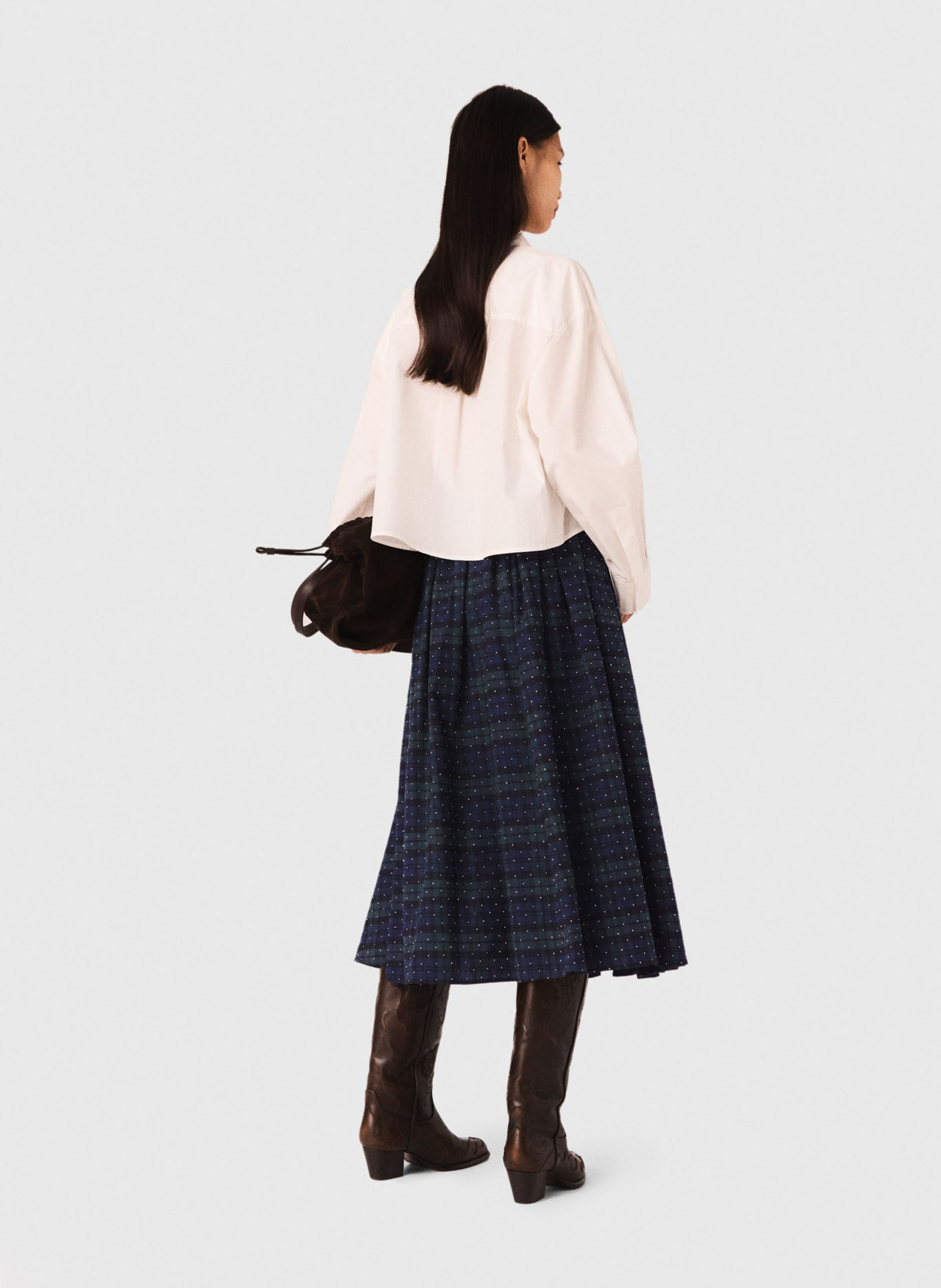 Jupe midi en coton MAJE Bleu