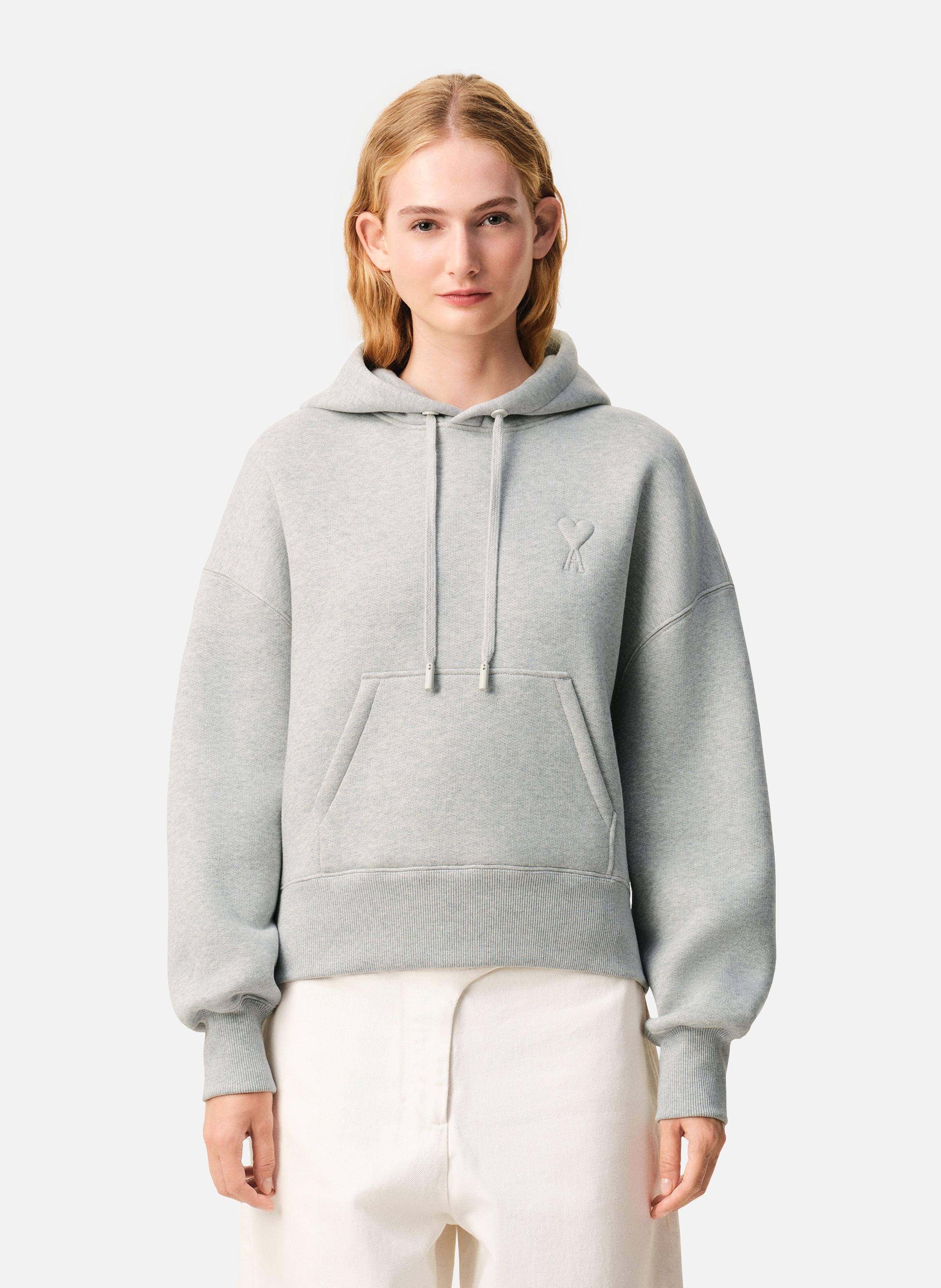Hoodie ami de coeur embossé unisexe en coton AMI PARIS Gris