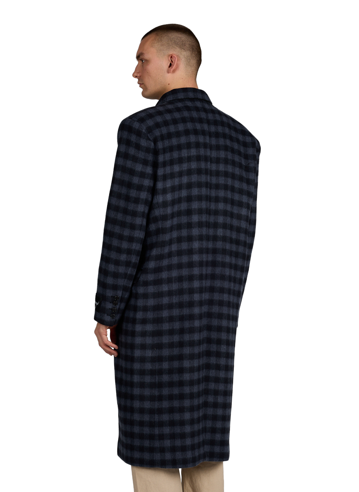 Long checkered coat in blended cotton BENJAMIN BENMOYAL Blue