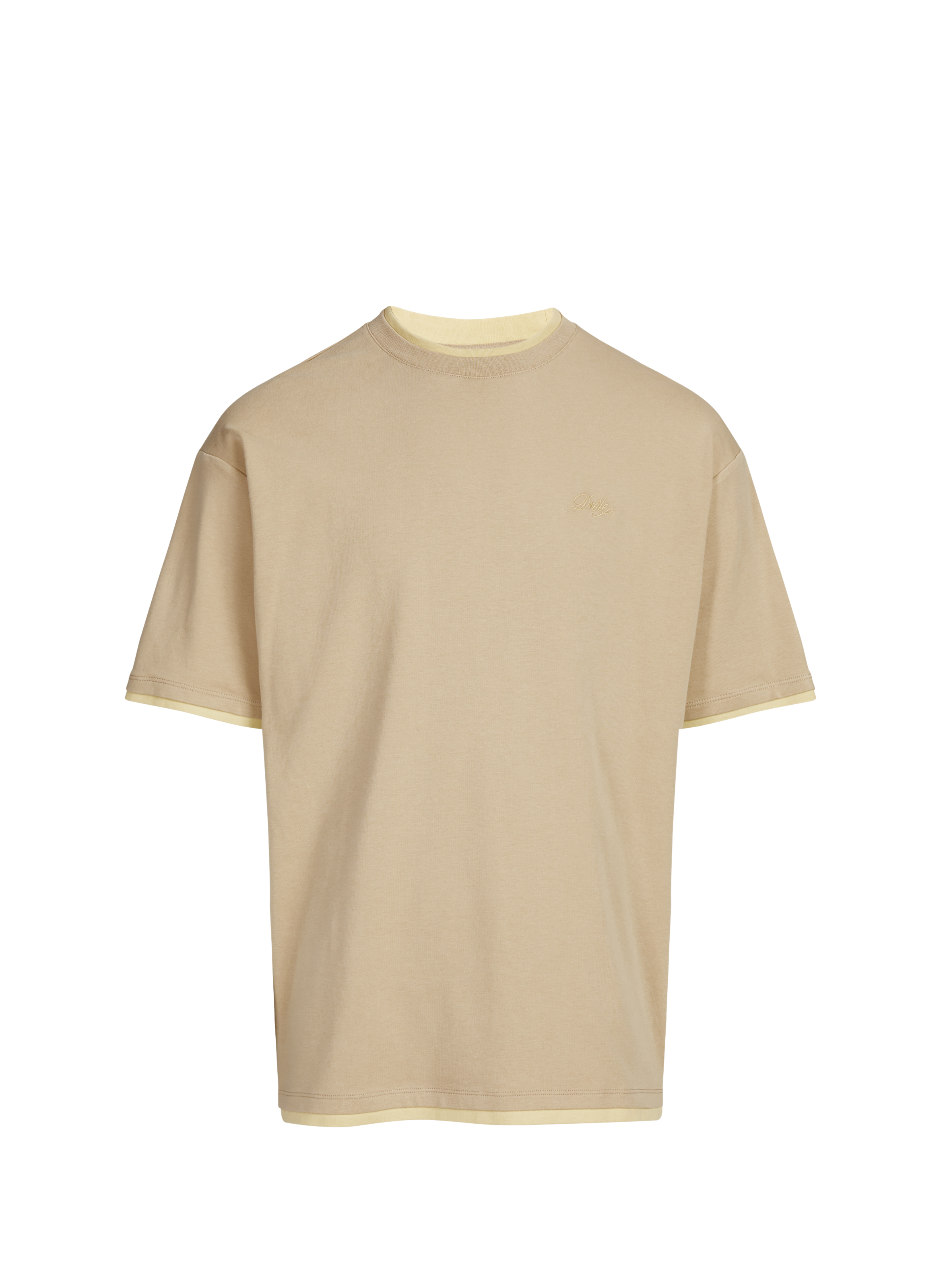 T-shirt broderie marque à col rond en coton DROLE DE MONSIEUR Beige