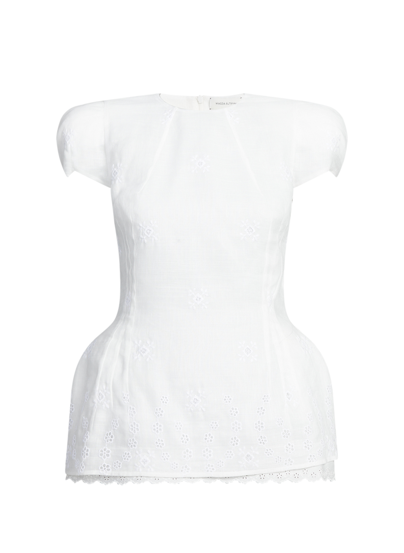 Lace Padded Blouse in Mixed Cotton and Linen MAGDA BUTRYM White