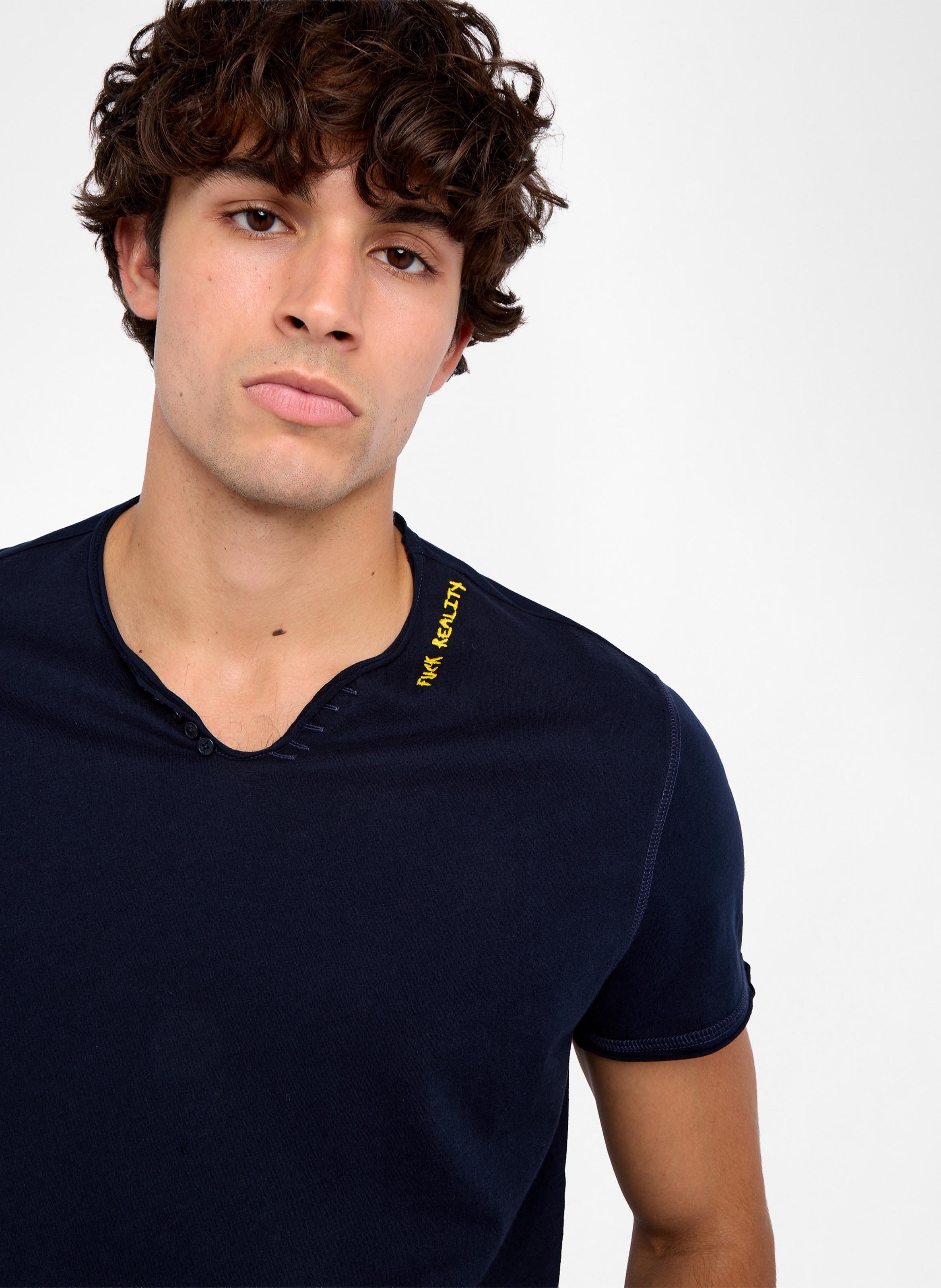 Tee-shirt droit col tunisien en coton monastir ZADIG&VOLTAIRE Bleu