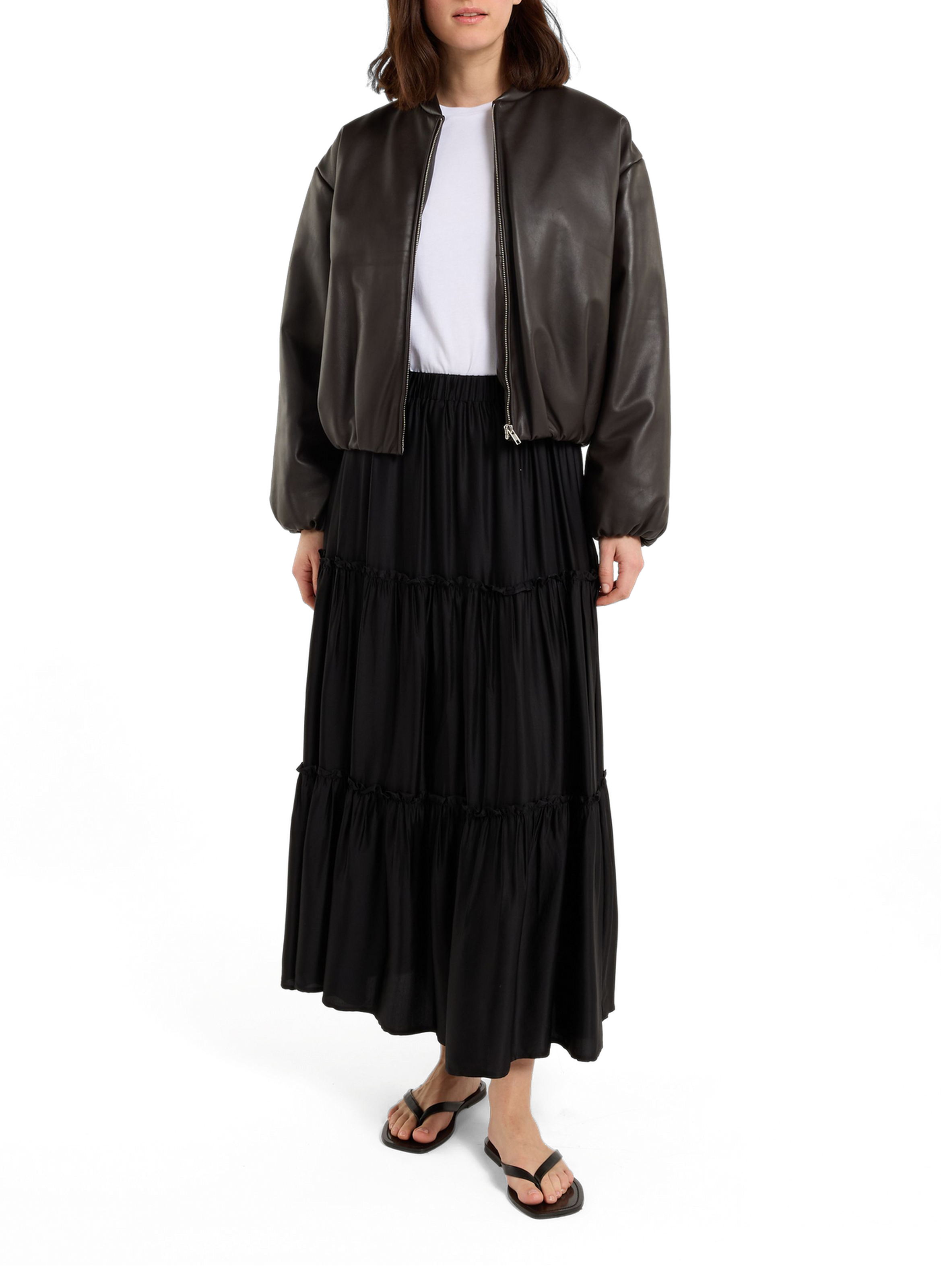 Short leather bomber jacket with padding SAISON 1865 Brown