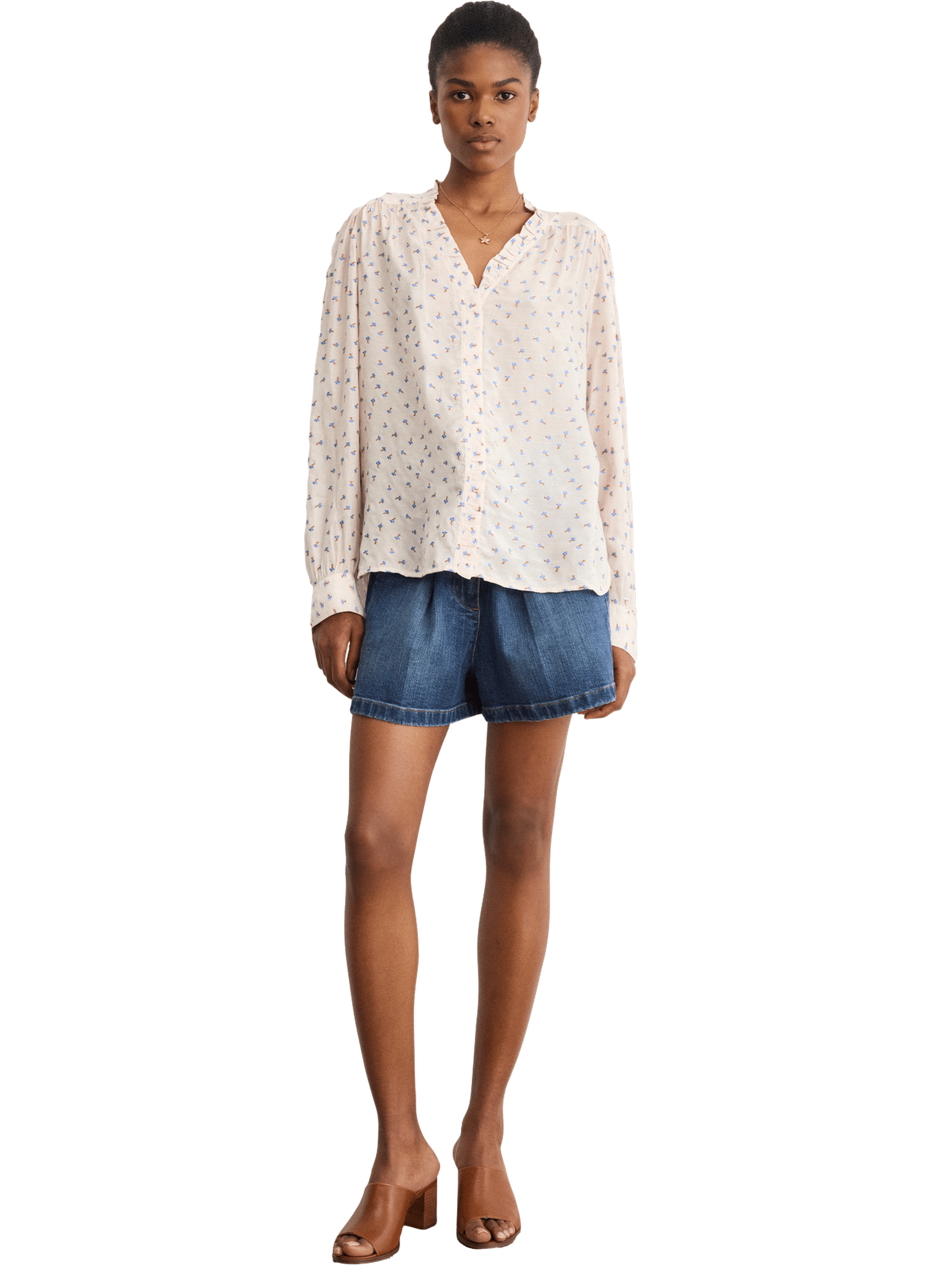 Chemise à volants et jacquard - chaima PABLO Beige