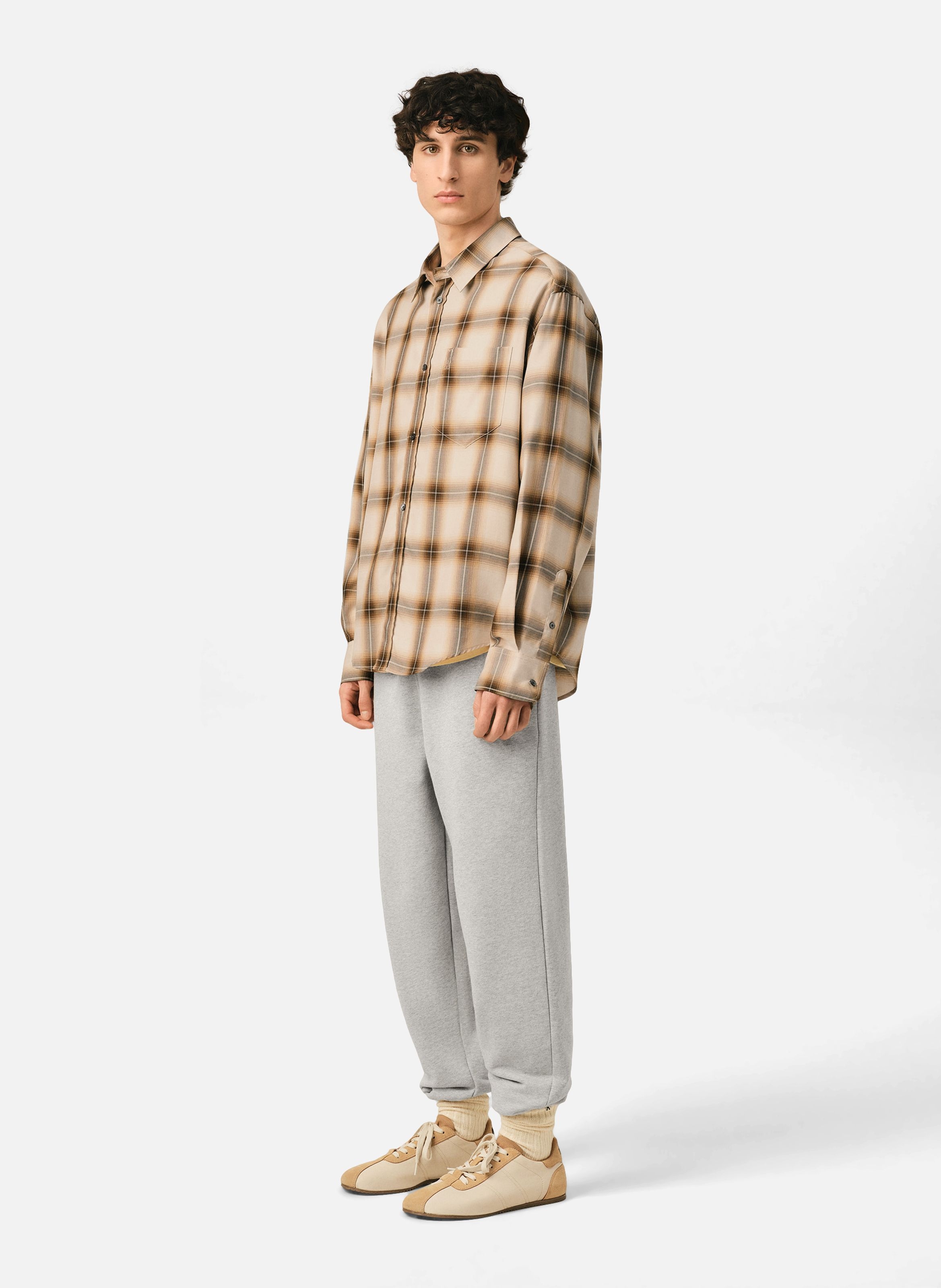 Chemise boxy à carreaux ami de coeur en toile AMI PARIS Beige