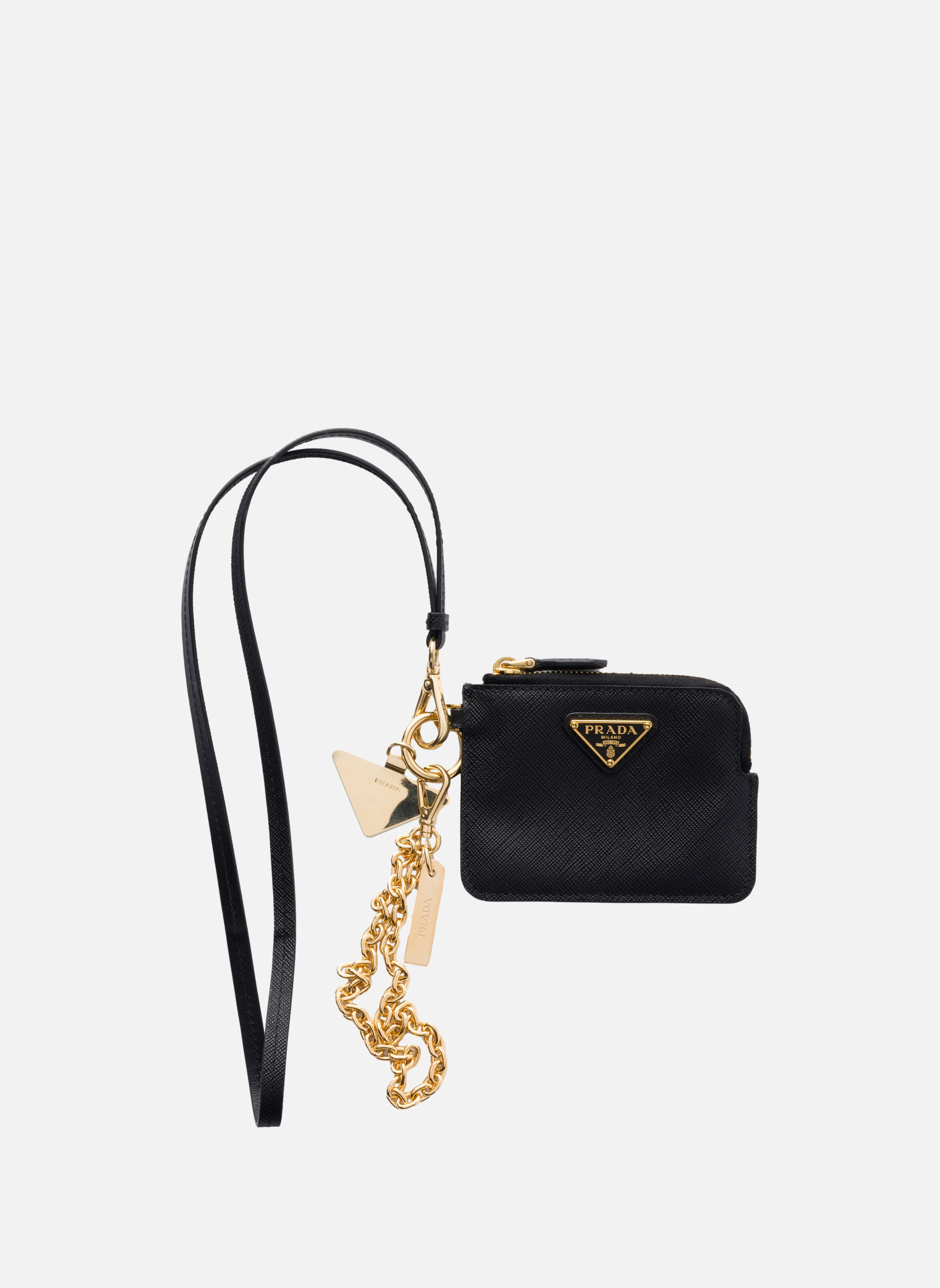 Porte-cartes à bandoulière en cuir saffiano PRADA Noir