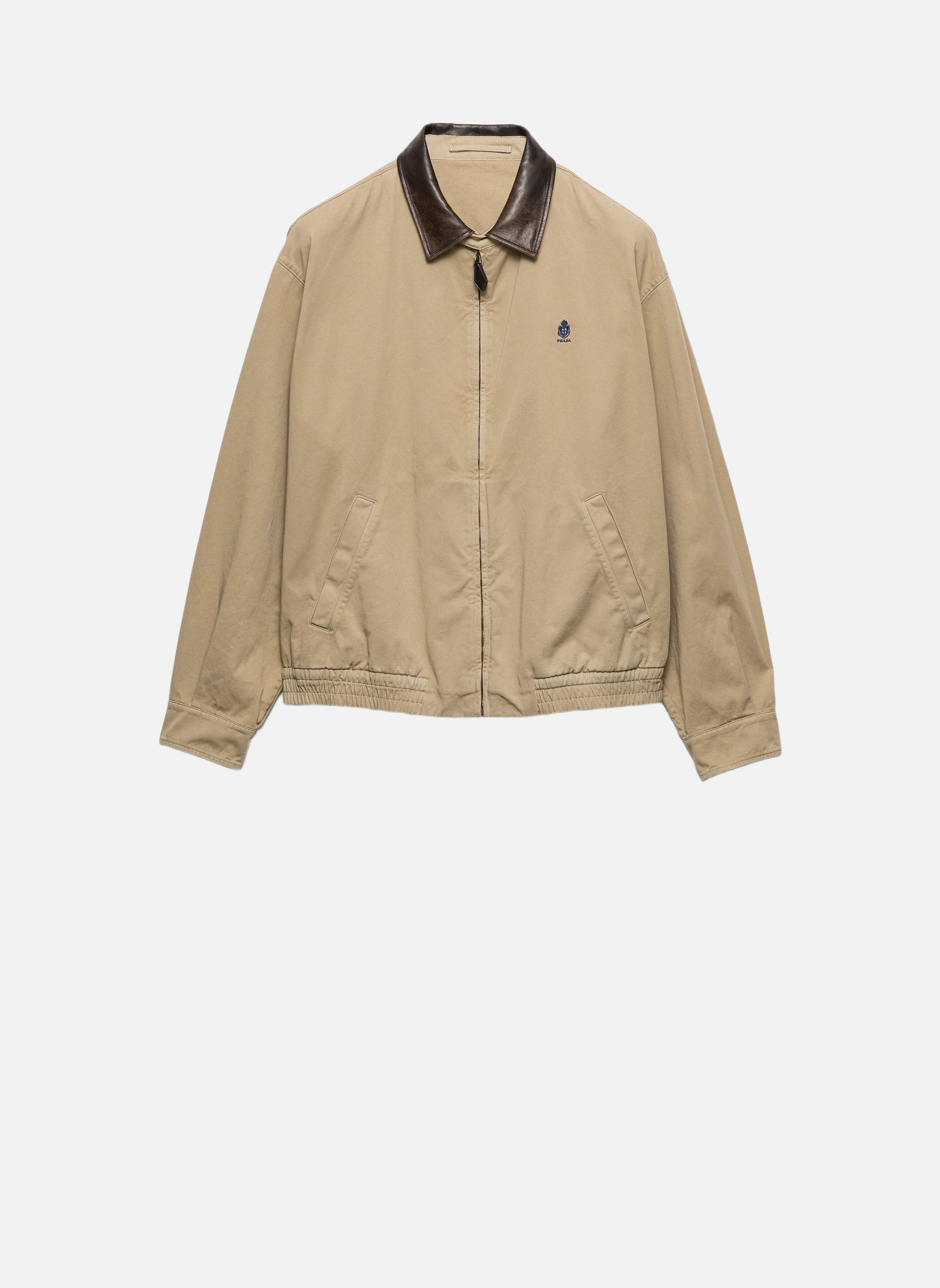 Veste en coton agrémentée de détails en cuir PRADA Beige