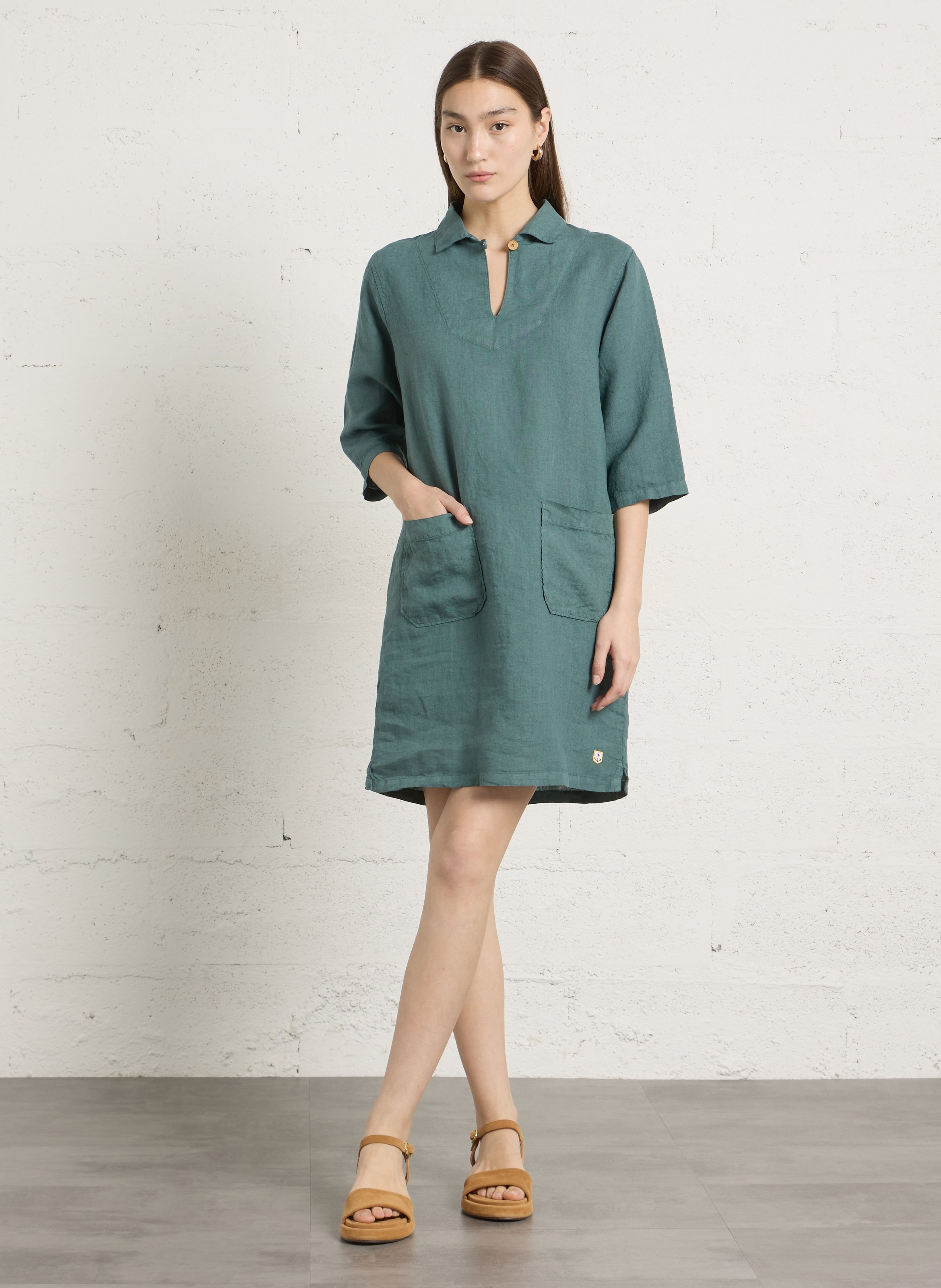 Robe droite col classique en lin ARMOR-LUX Vert
