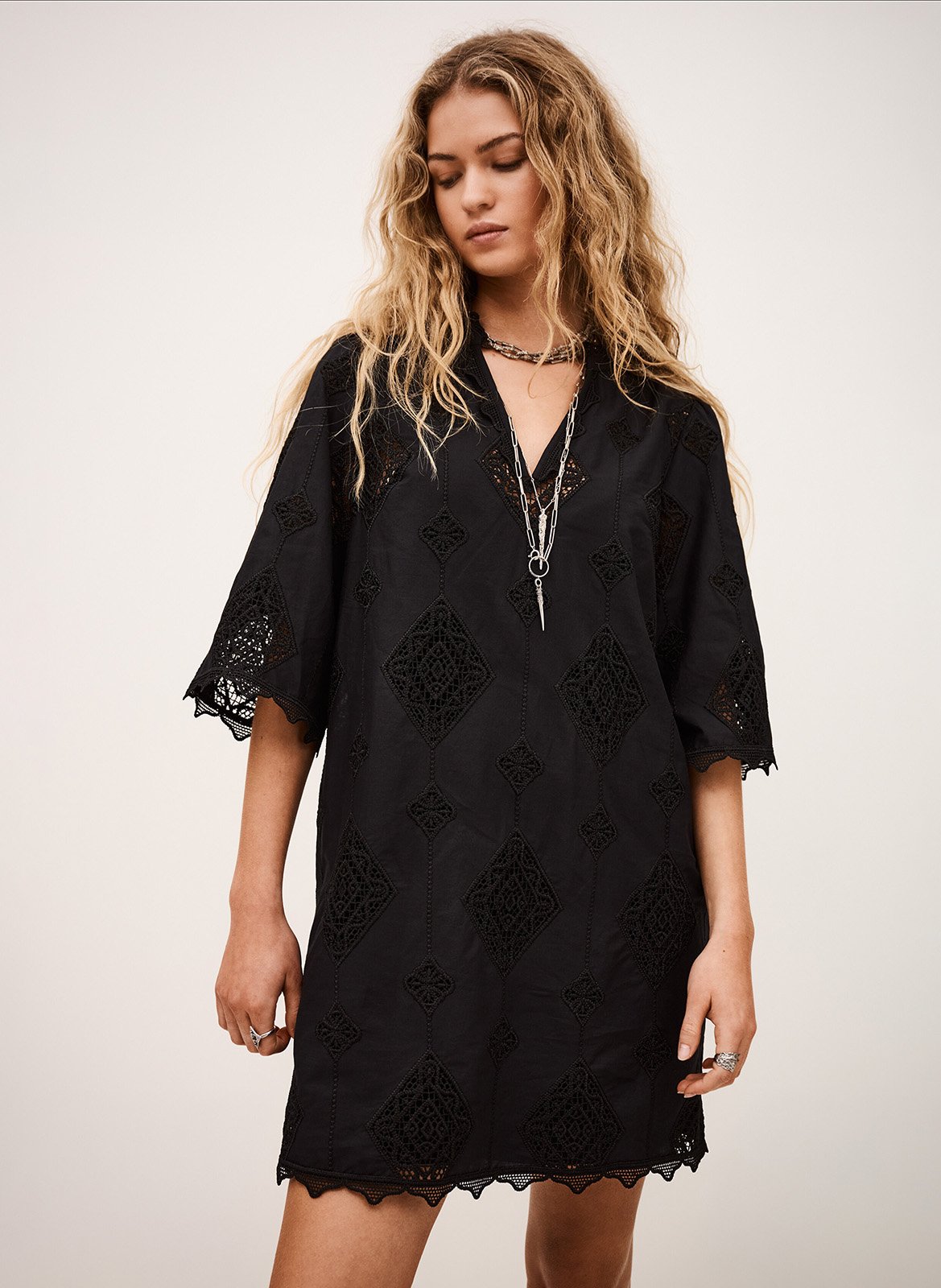 Robe courte col v en coton mélangé malo BA&SH Noir