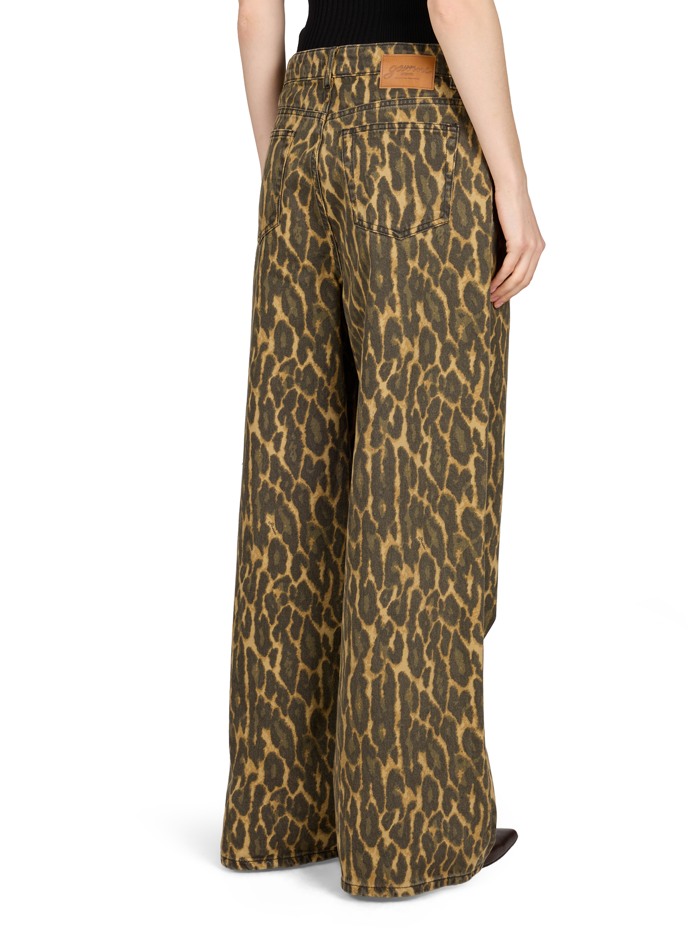 Jean large léopard taille haute GANNI Kaki