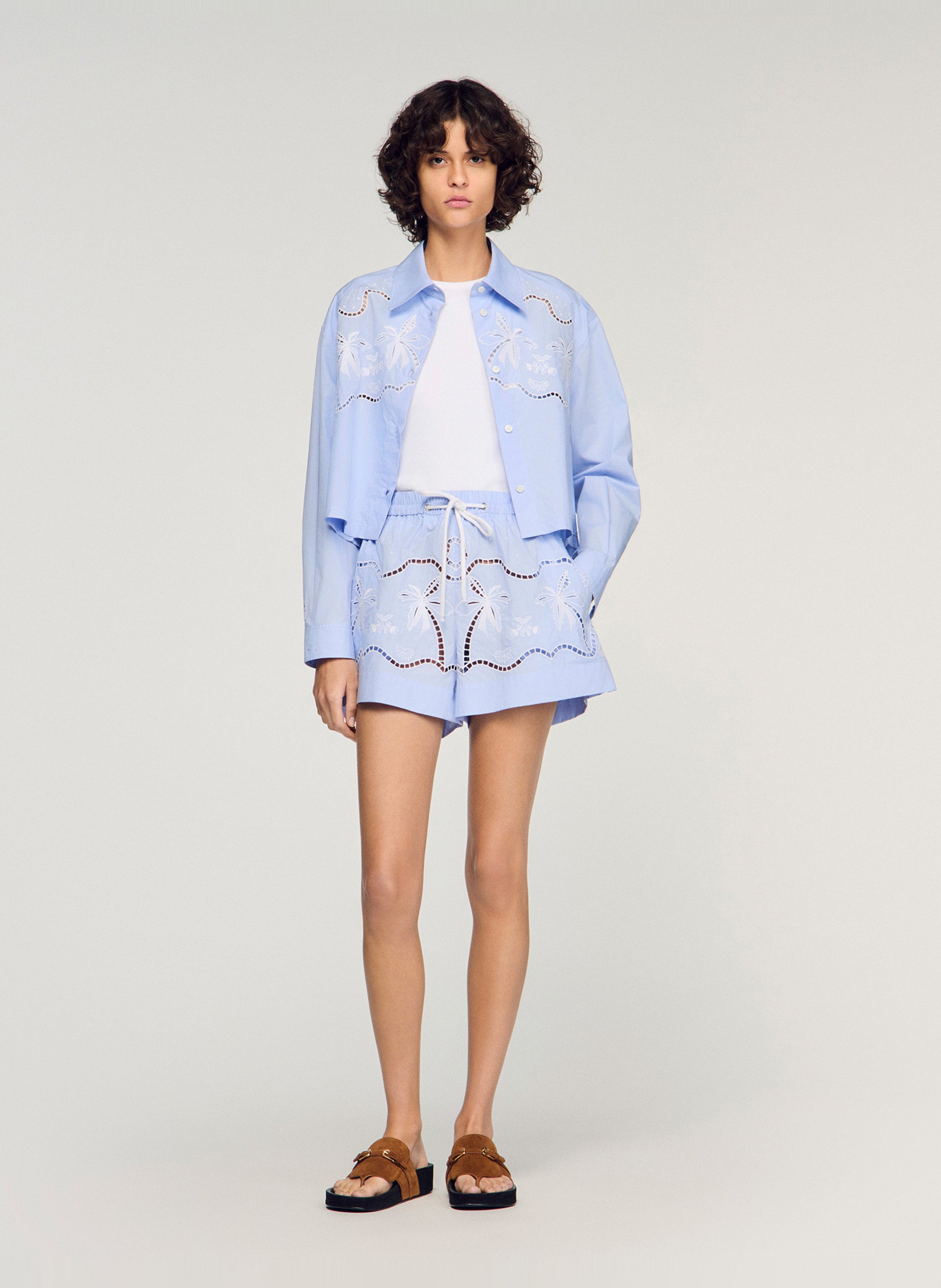 Short large en coton SANDRO Bleu