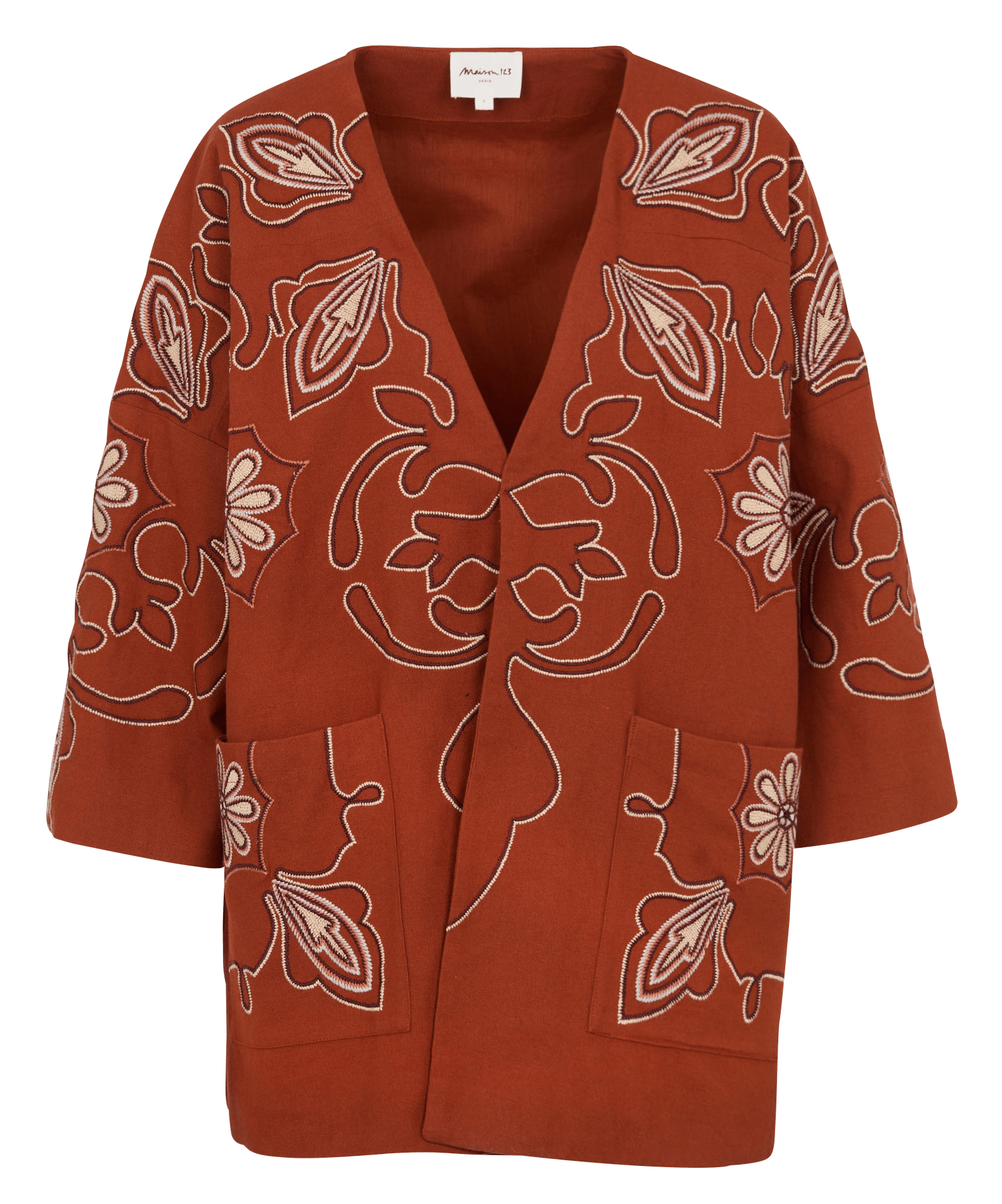Veste droite manches 3/4 brodée virginia MAISON 123 Rouge