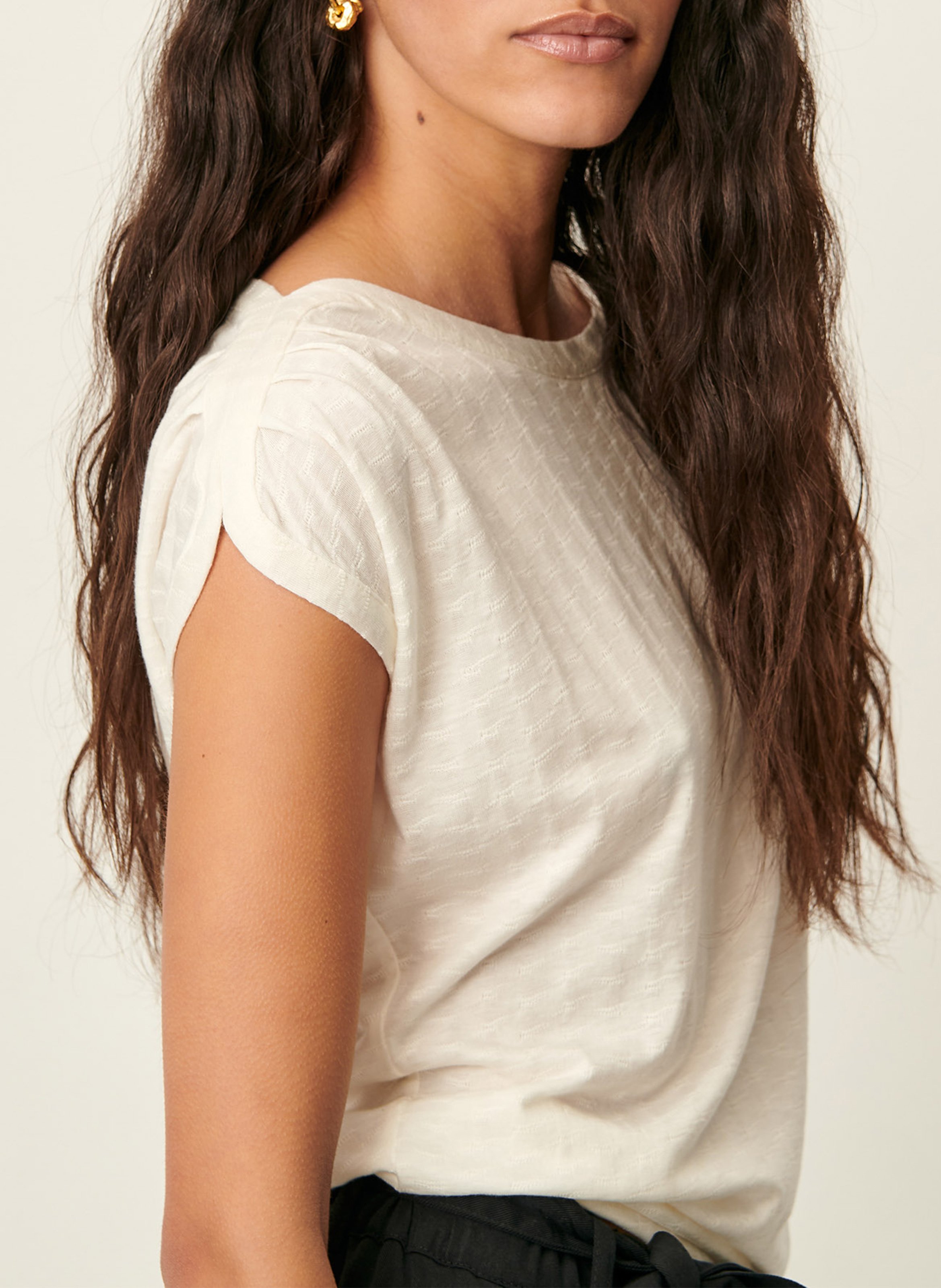 Top col bateau ample sixtojacquard SESSUN Beige