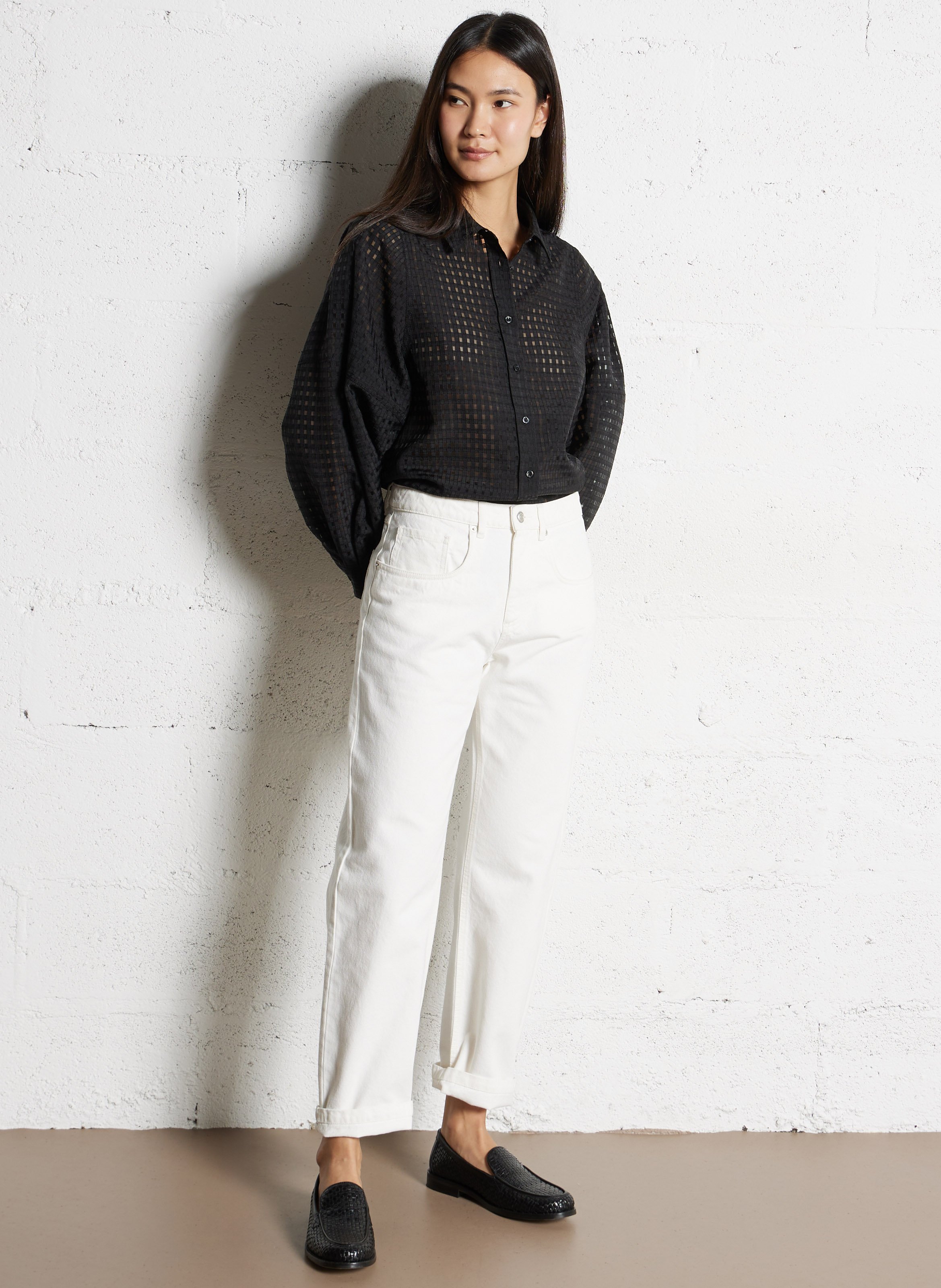 Chemise oversize col classique à carreaux IKKS Noir