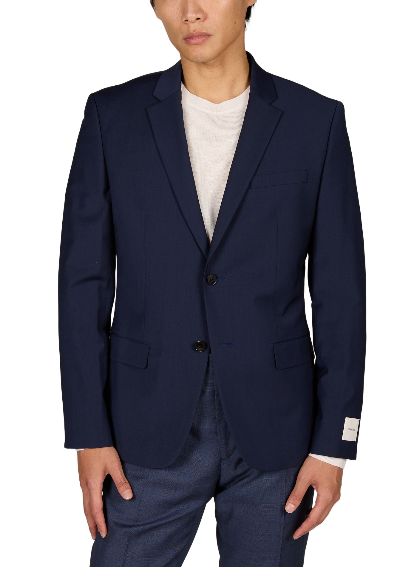 Solid wool straight blazer CALVIN KLEIN Blue