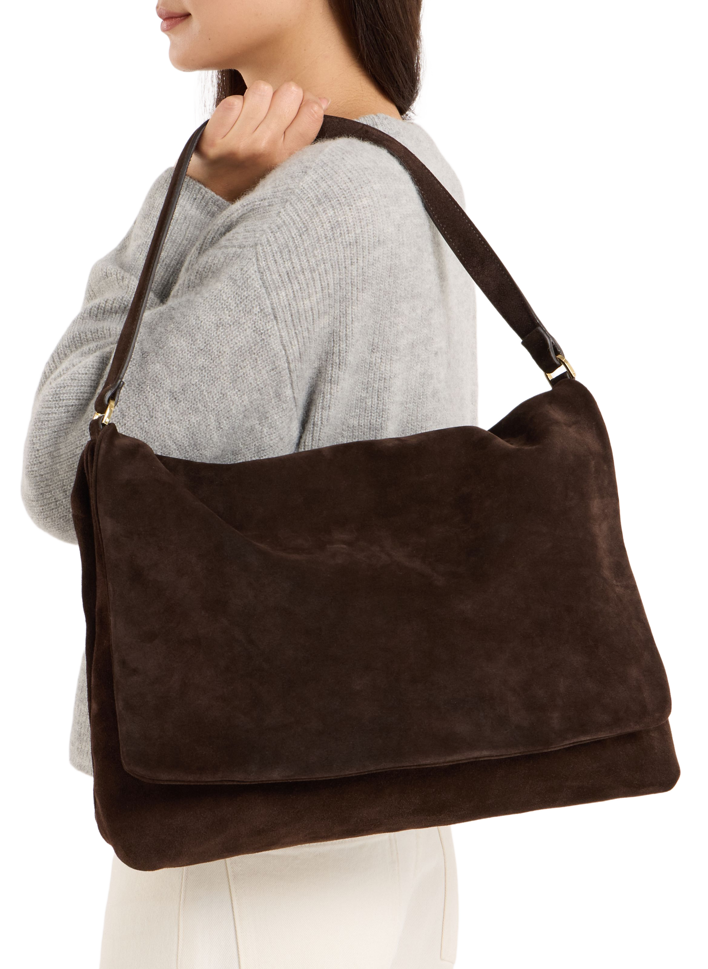 Iloise M suede leather shoulder bag SAISON 1865 Brown