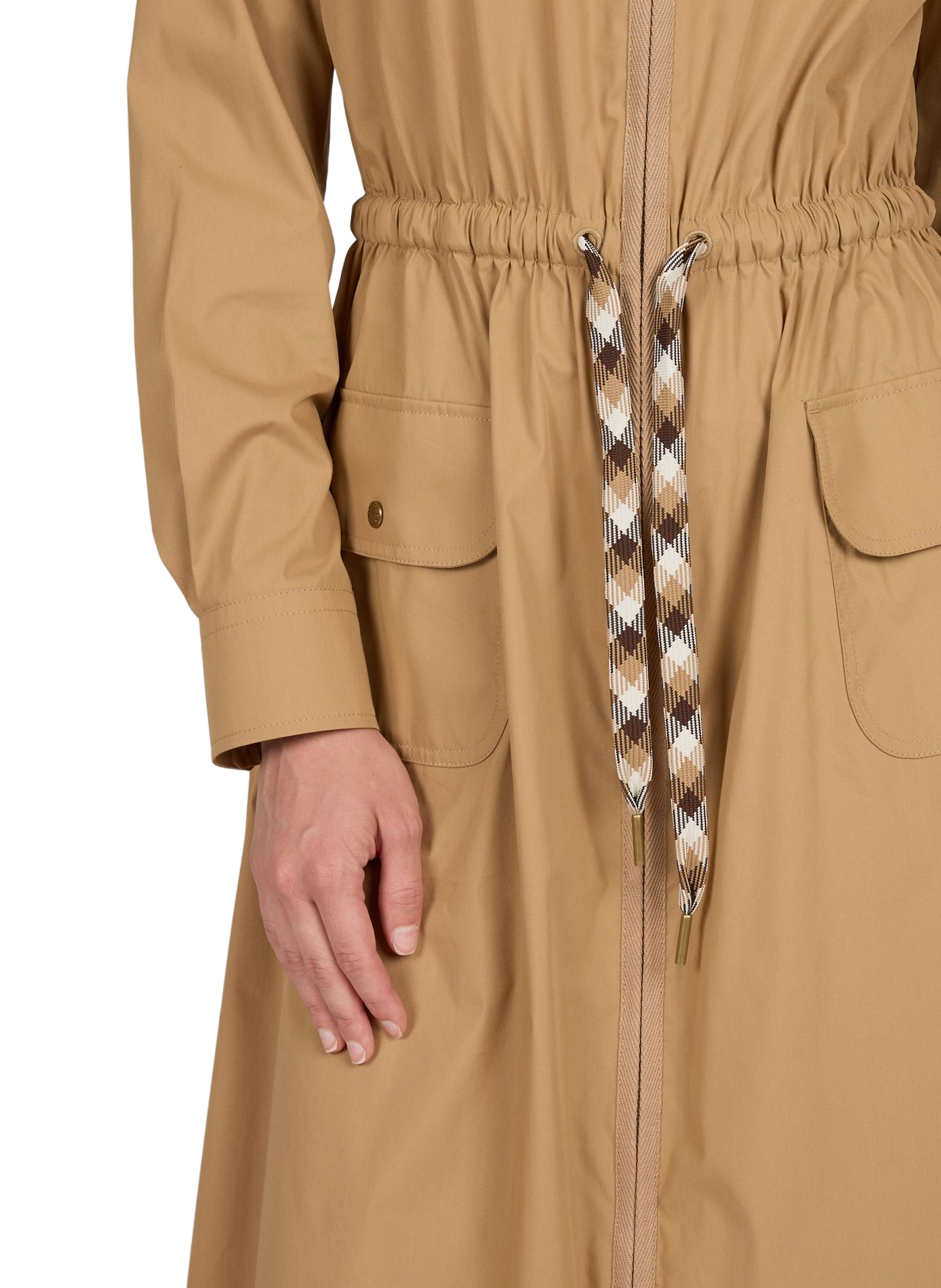 Robe chemise ajustée à cordons en coton mélangé MONCLER Beige