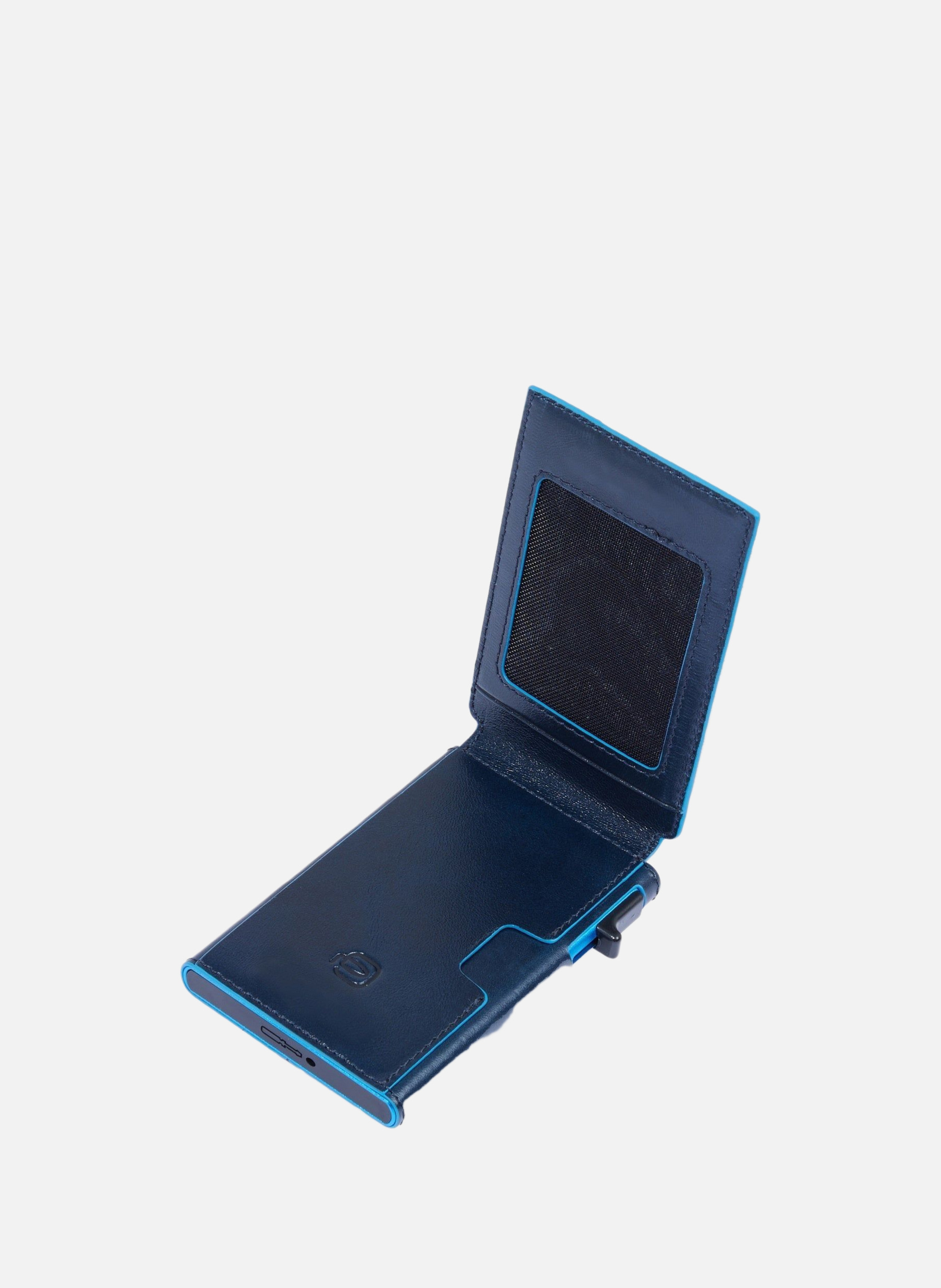 Automatische kaarthouder met opklapbare ID-houder. PIQUADRO Blauw