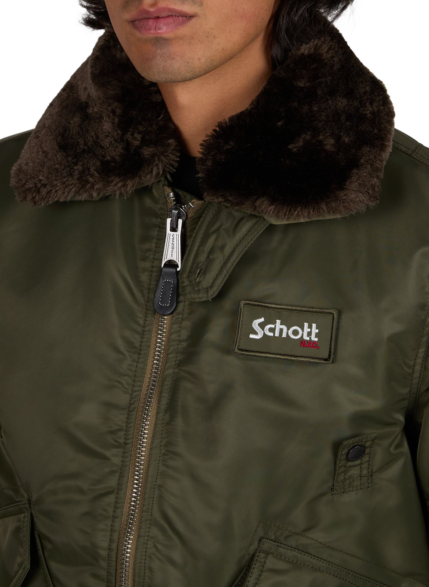 Bomber uni droit à logo  SCHOTT Kaki