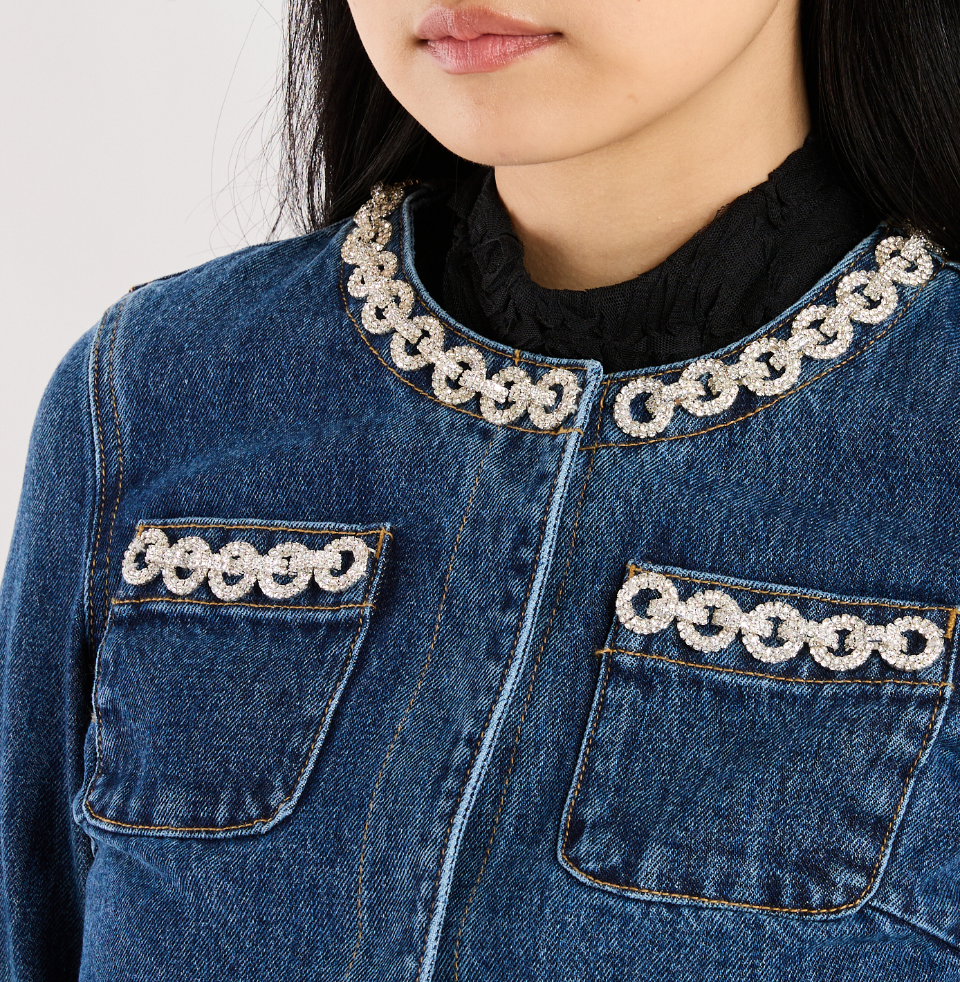 Giacca corta in denim SELF PORTRAIT Blu