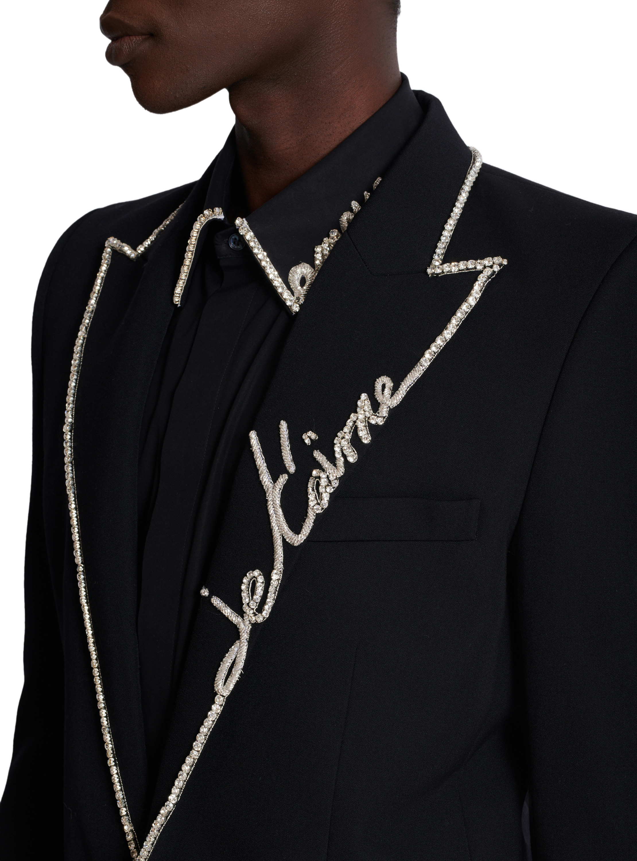 Veste 1 bouton à col brodé « lettre d'amour » BALMAIN Noir