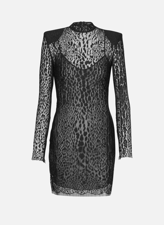Robe bodycon en dentelle motif léopard Noir by BALMAIN BALMAIN Robe bodycon en dentelle motif léopard Noir