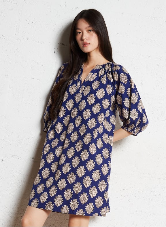 Robe courte col v en coton leana Bleu by MAISON 123 MAISON 123 Robe courte col v en coton leana Bleu