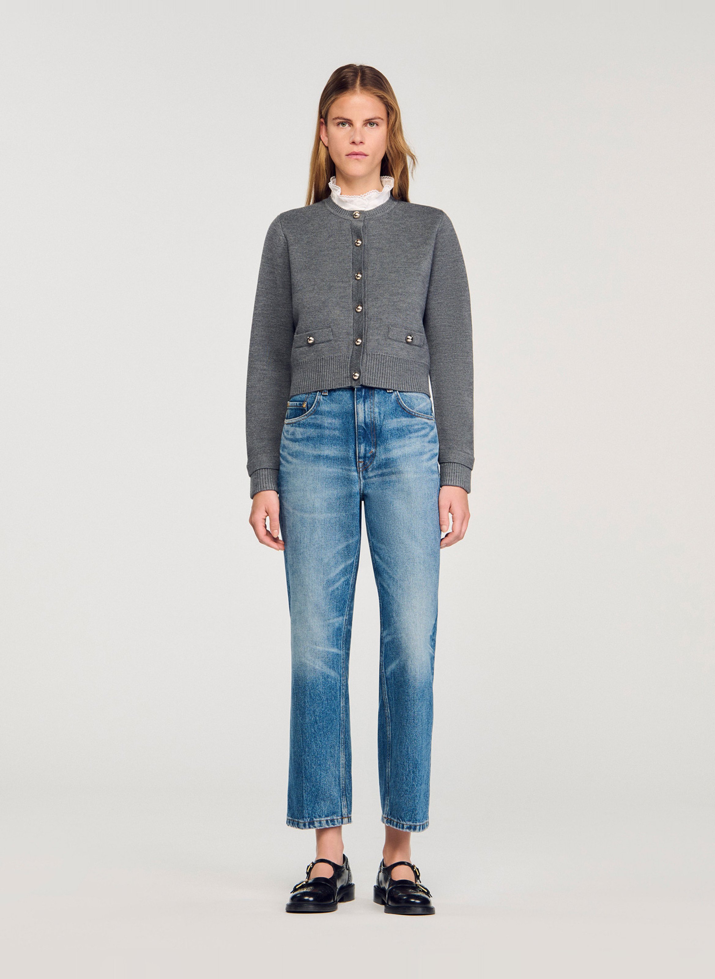 Gilet droit col rond Gris