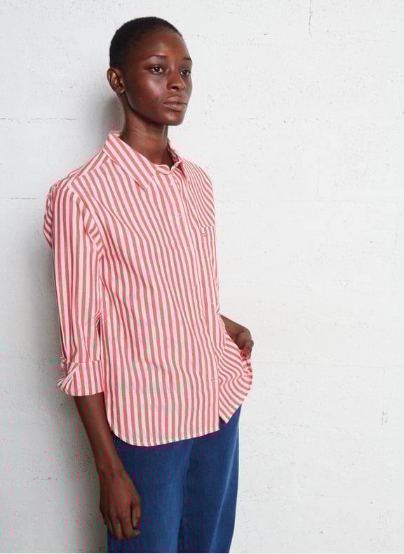 Chemise droite à rayures en coton samy Rouge by MAISON 123 MAISON 123 Chemise droite à rayures en coton samy Rouge