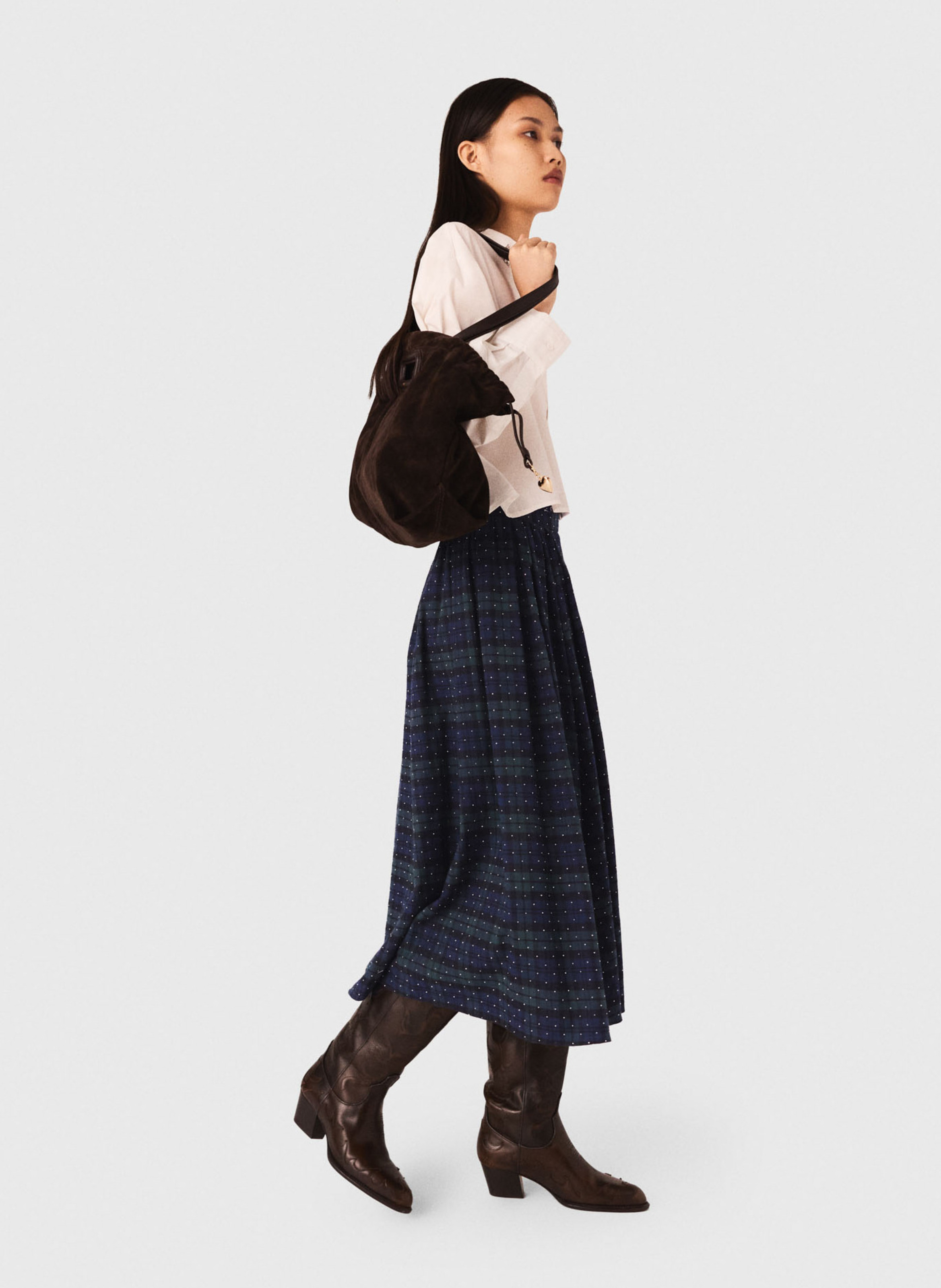 Jupe midi en coton MAJE Bleu