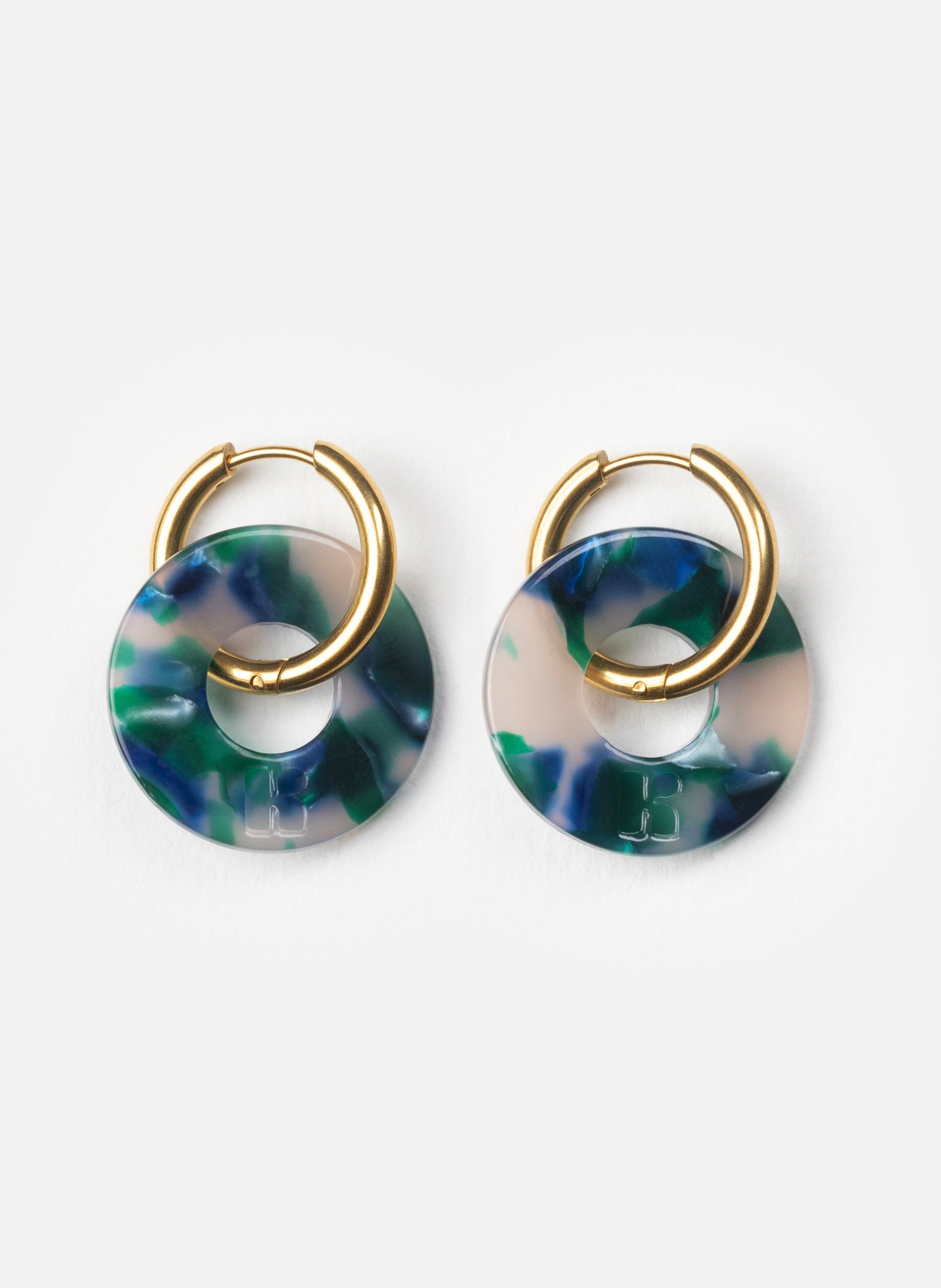 Boucles d'oreilles donuts avec anneaux en acier inoxydable doré KURAGE GINZA Bleu