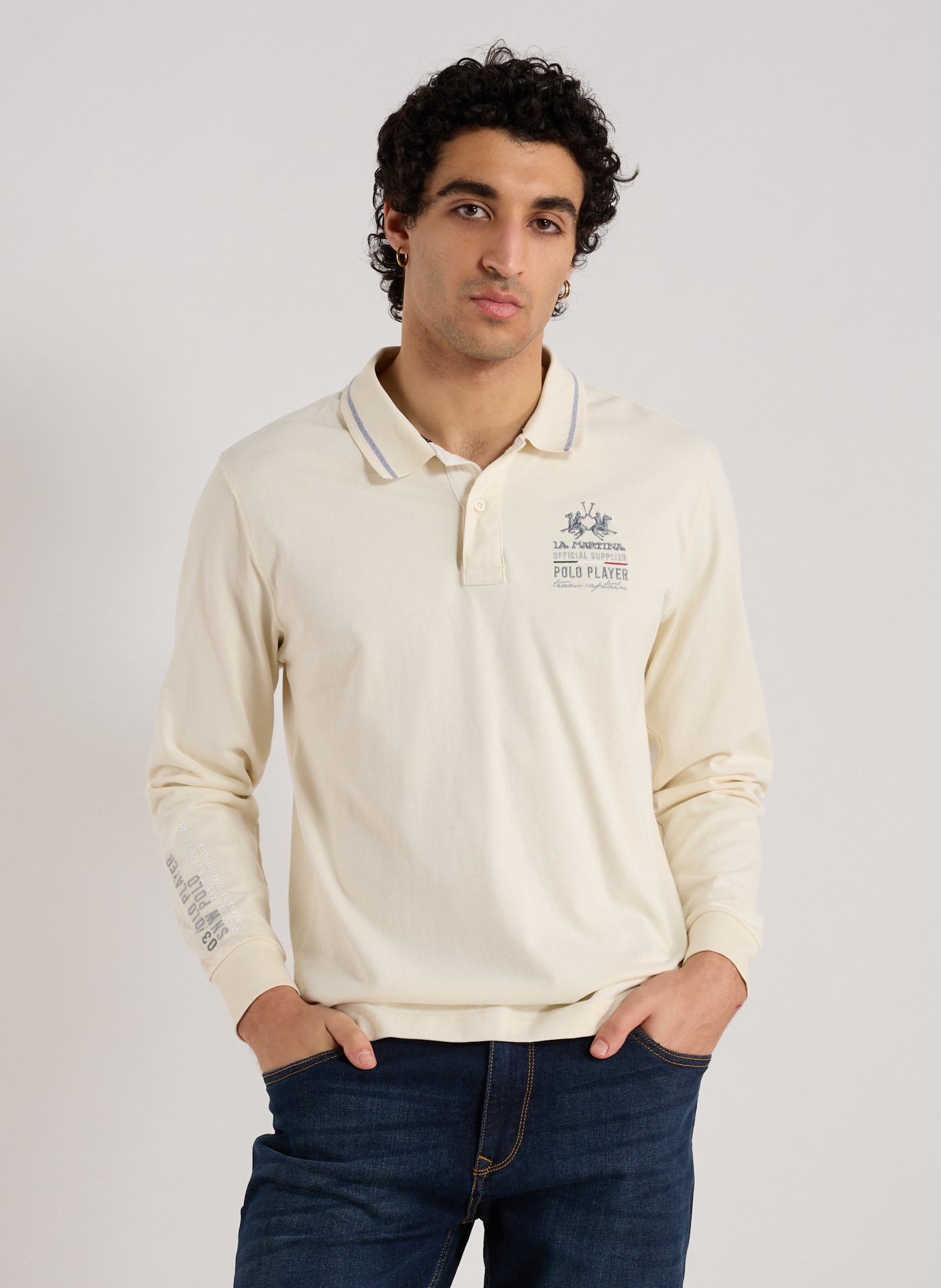 LA MARTINA Long-sleeved cotton polo shirt White